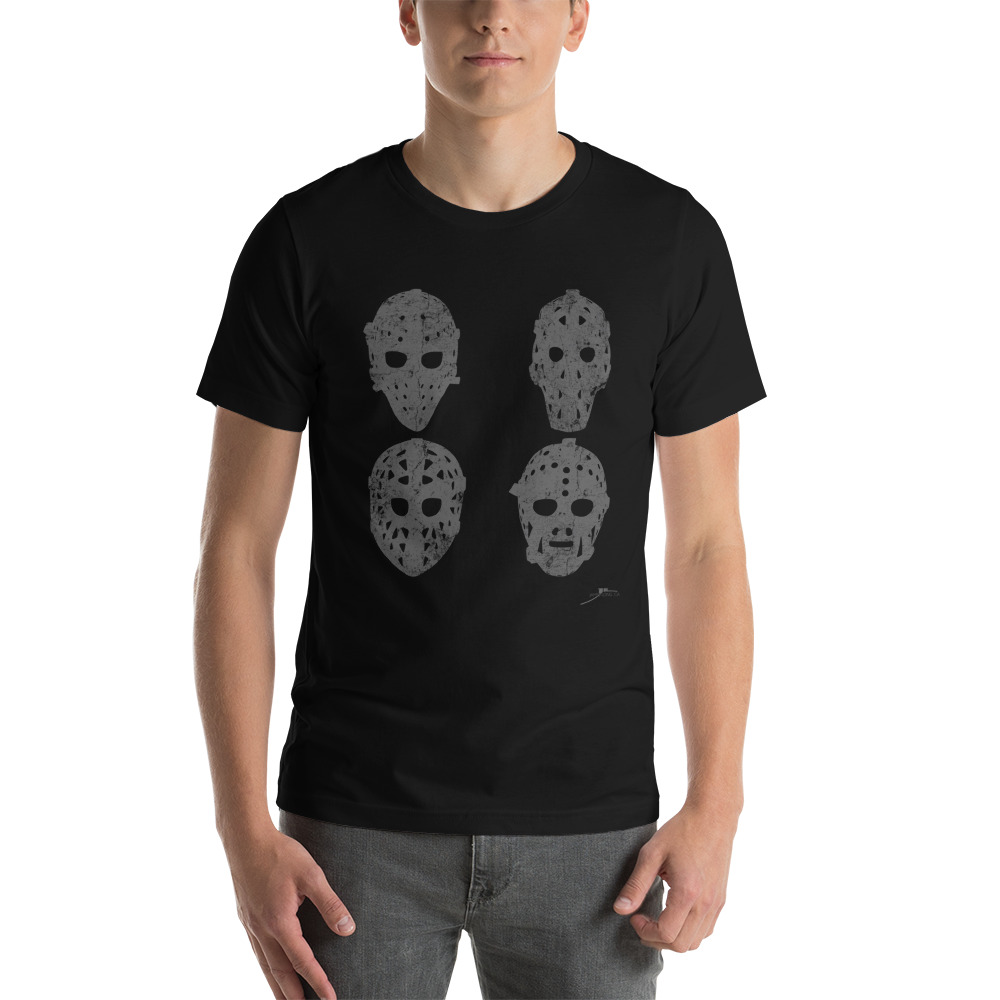 4 Vintage Goalie Masks (charcoal) Unisex T-Shirt - Image 2
