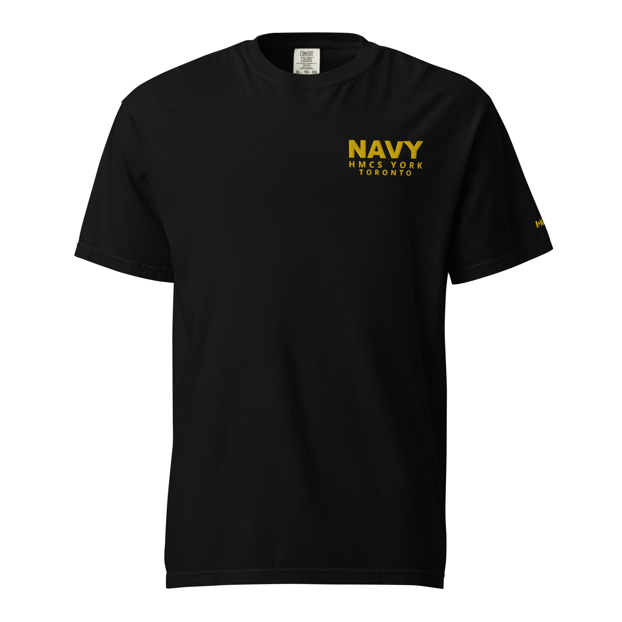 Embroidered HMCS YORK NAVY Unisex garment-dyed heavyweight t-shirt (Gold Thread) - Image 2