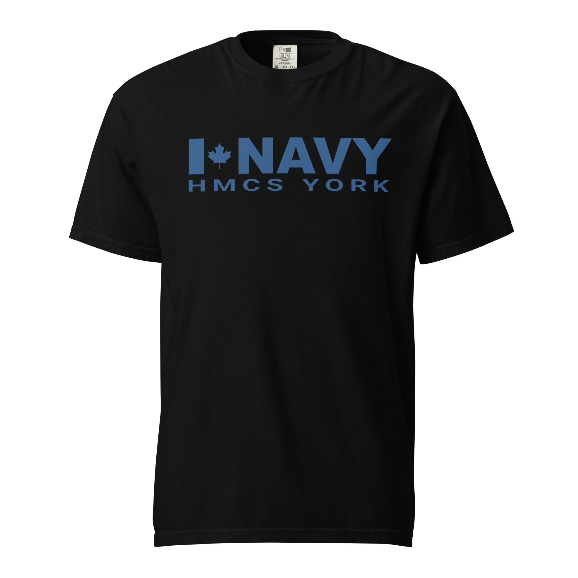 CDN NAVY HMCS YORK Unisex garment-dyed heavyweight t-shirt (Blue Text) - Image 2