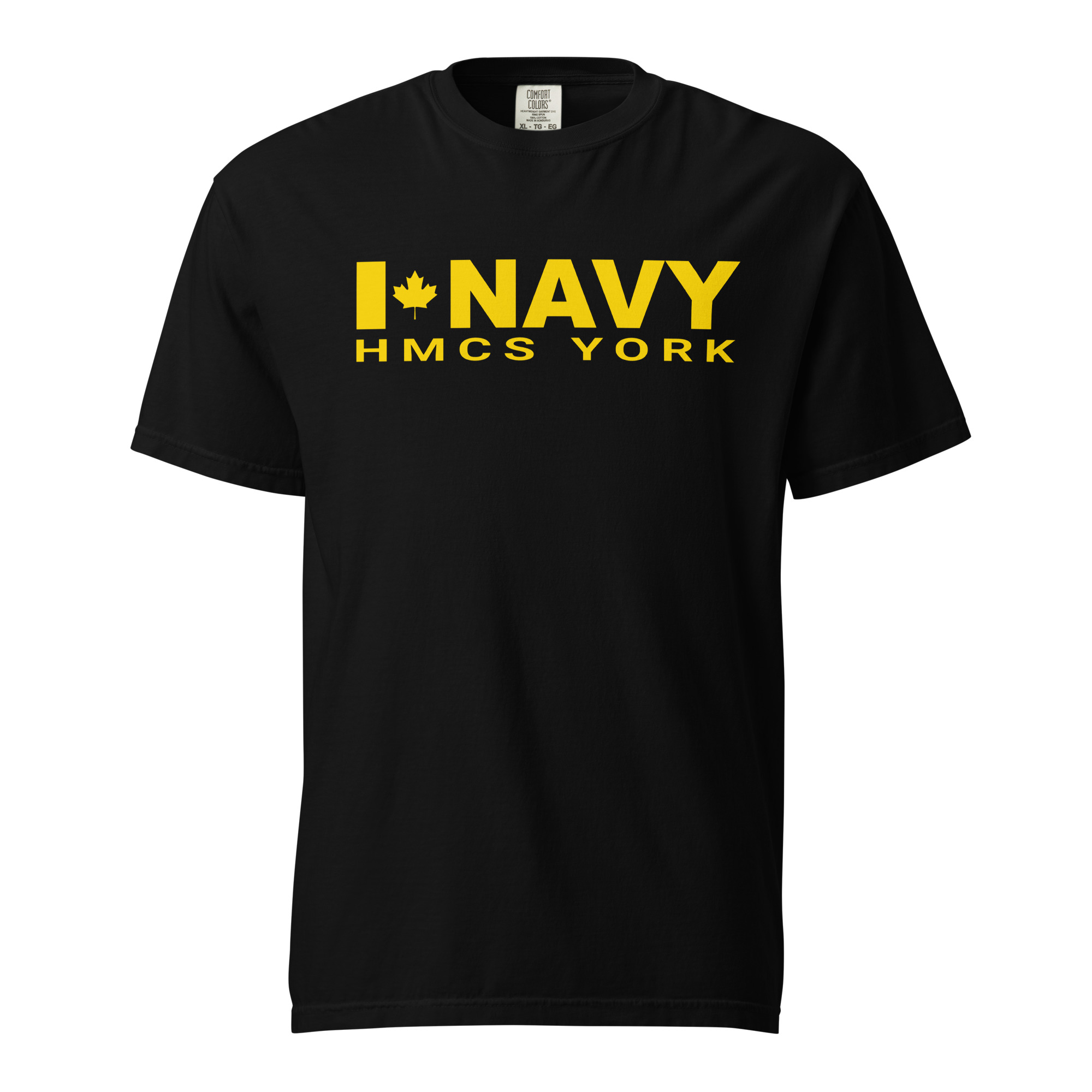 CDN NAVY HMCS YORK Unisex garment-dyed heavyweight t-shirt (Yellow Text) - Image 2