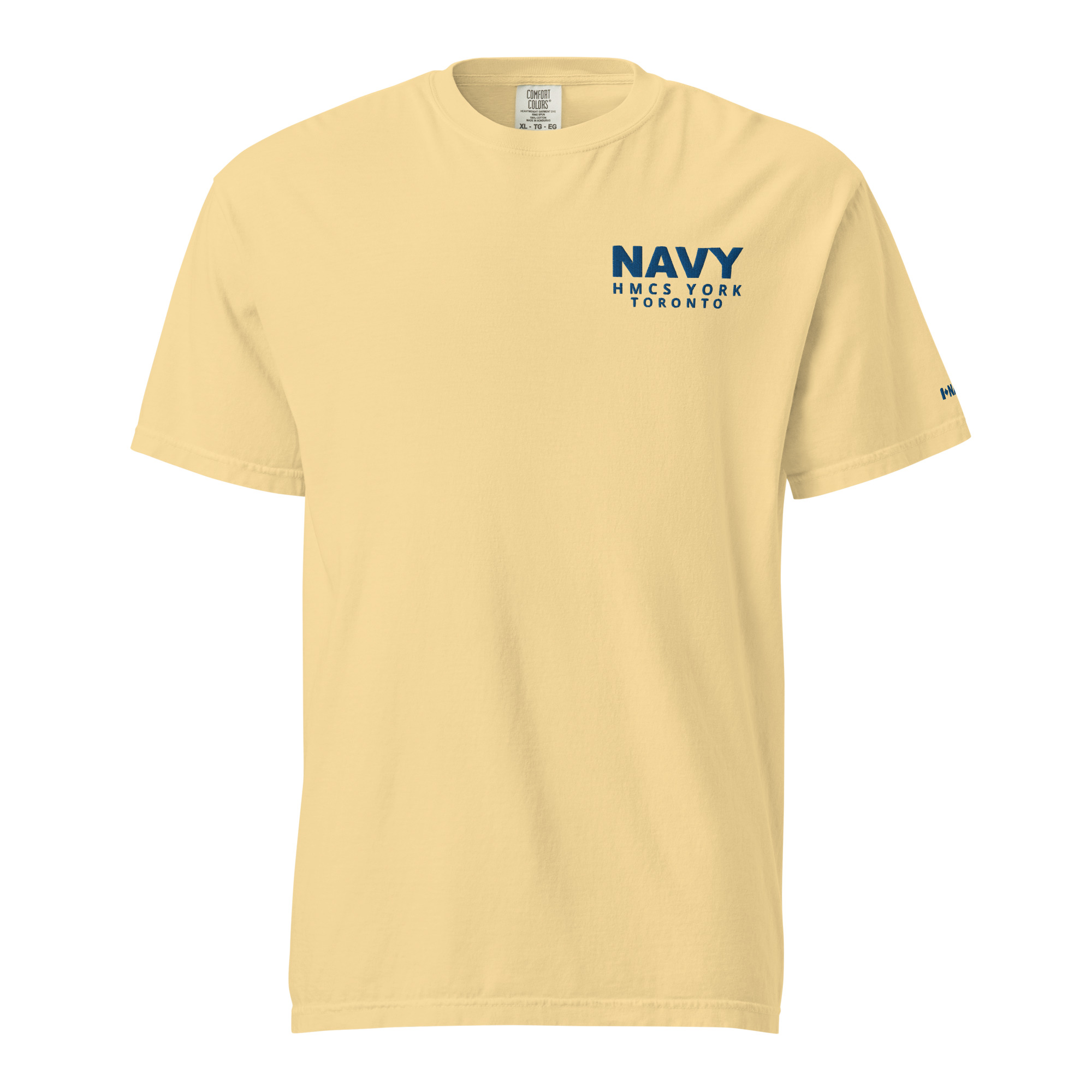 Embroidered HMCS YORK NAVY Unisex garment-dyed heavyweight t-shirt (Blue Thread) - Image 14