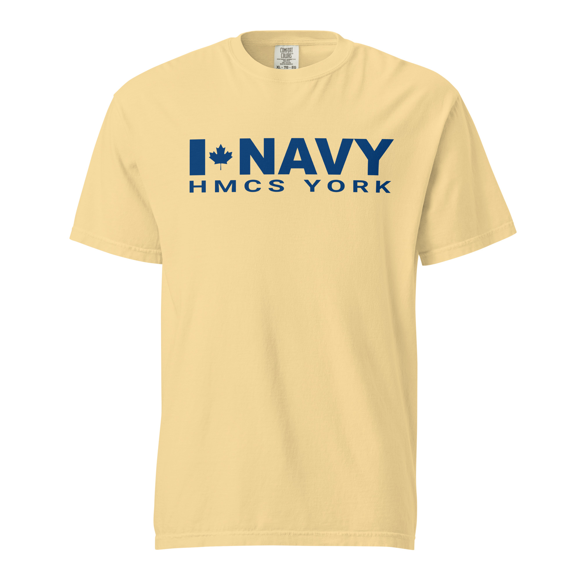 CDN NAVY HMCS YORK Unisex garment-dyed heavyweight t-shirt (Blue Text) - Image 7