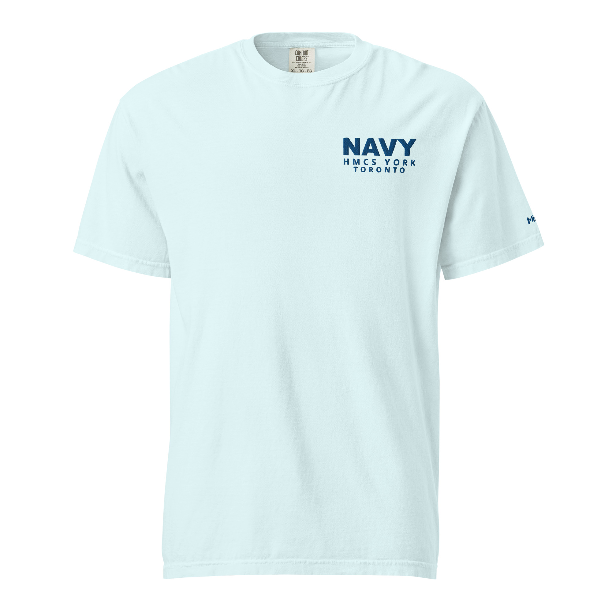 Embroidered HMCS YORK NAVY Unisex garment-dyed heavyweight t-shirt (Blue Thread) - Chambray, M