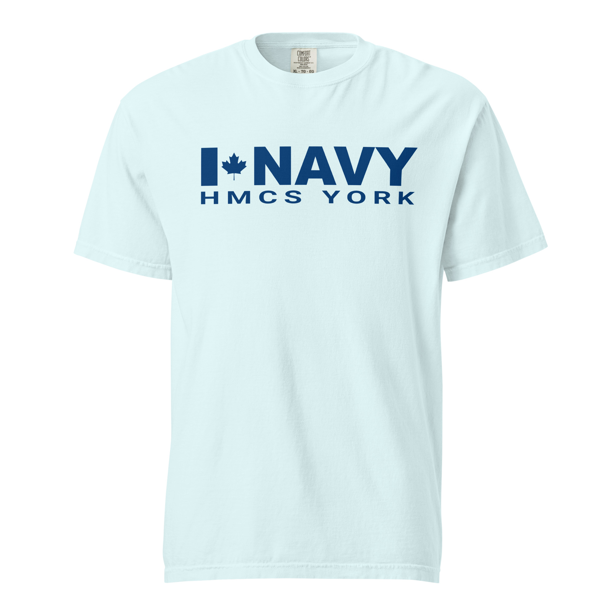 CDN NAVY HMCS YORK Unisex garment-dyed heavyweight t-shirt (Blue Text) - Chambray, M