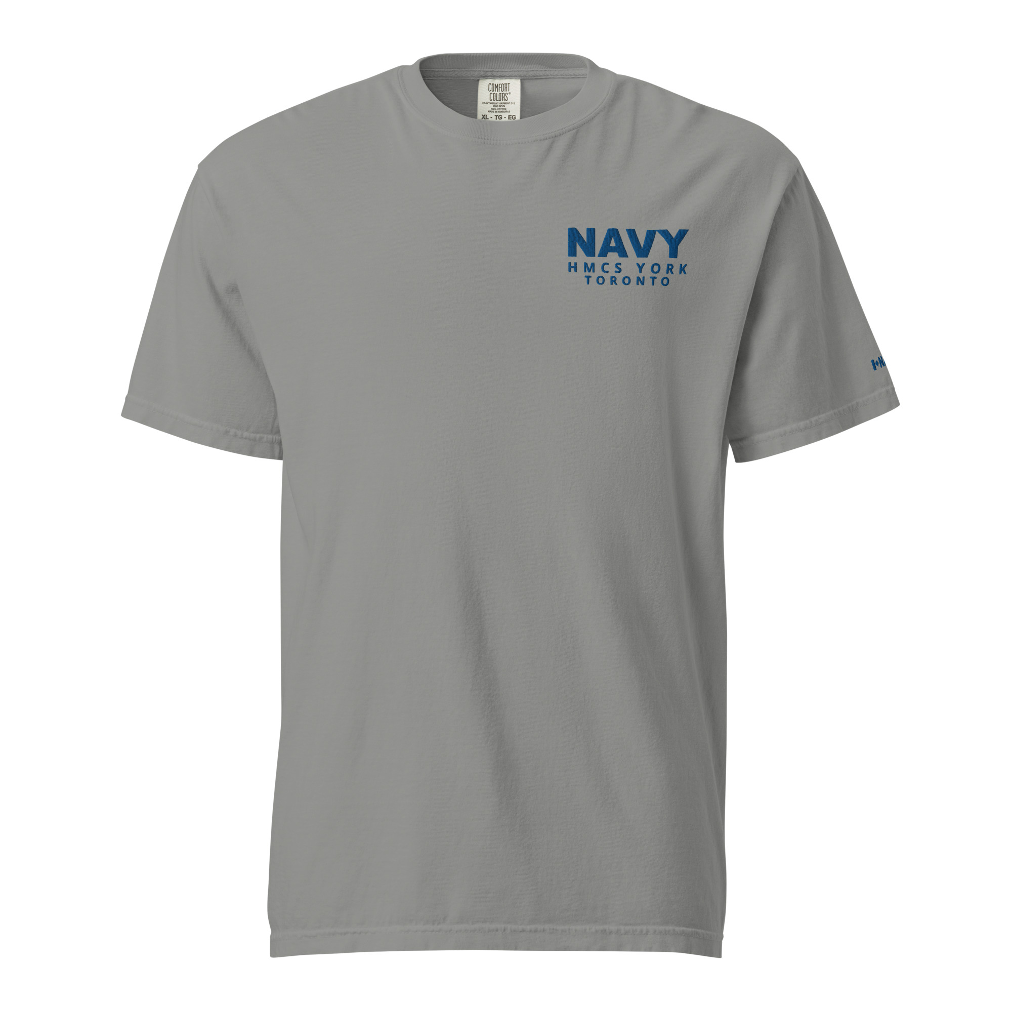 Embroidered HMCS YORK NAVY Unisex garment-dyed heavyweight t-shirt (Blue Thread) - Image 10