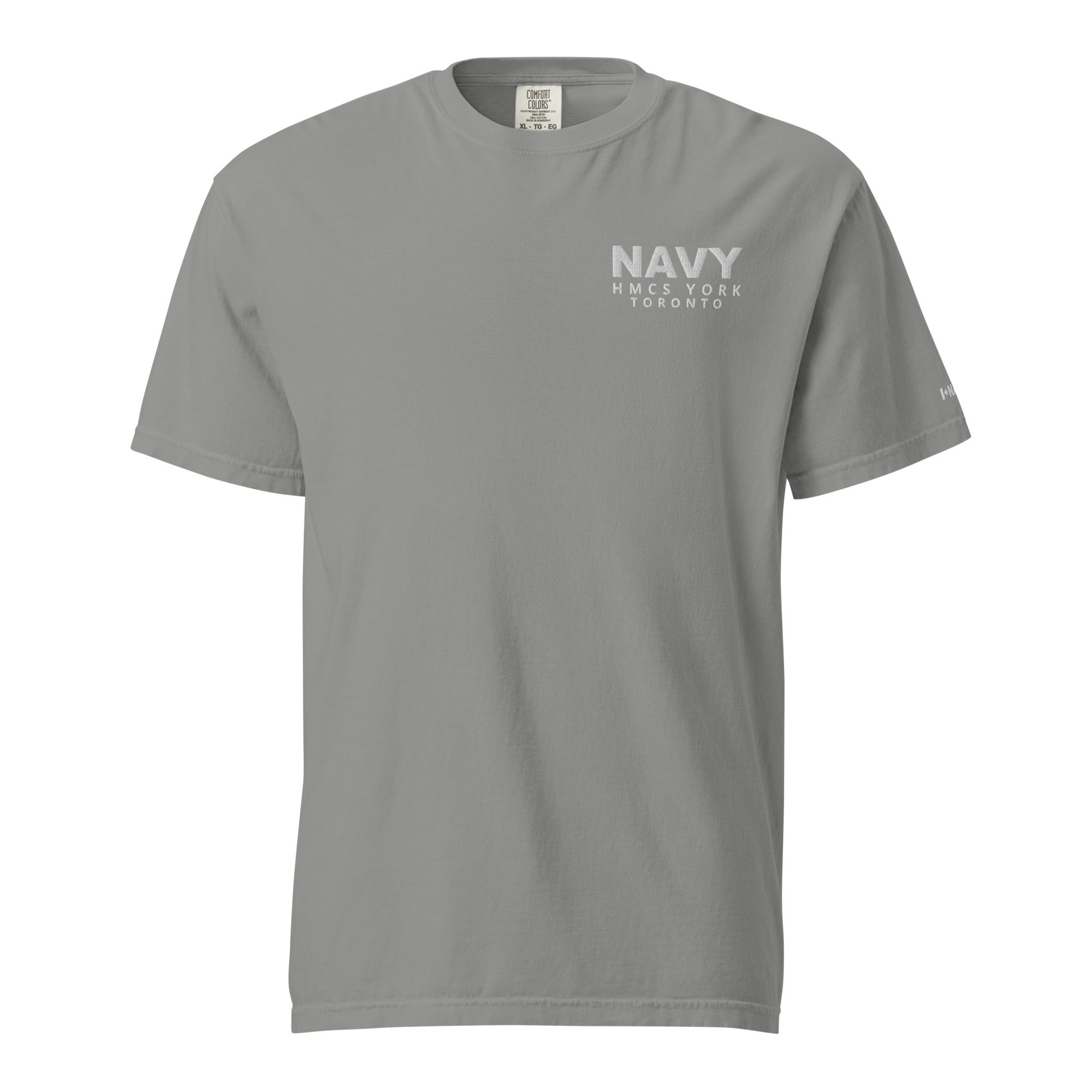 Embroidered HMCS YORK NAVY Unisex garment-dyed heavyweight t-shirt (White Thread) - Image 11