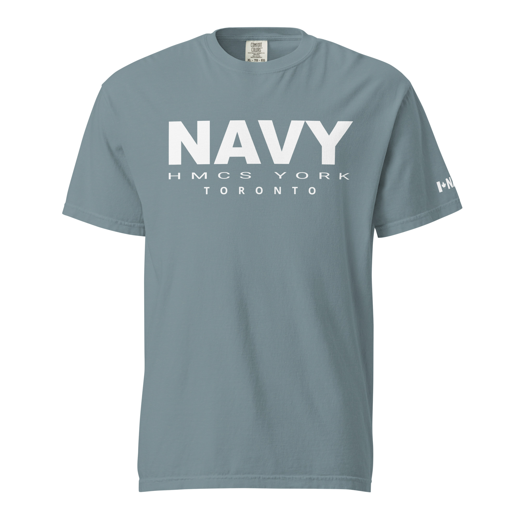 NAVY HMCS YORK Unisex garment-dyed heavyweight t-shirt (White Text)