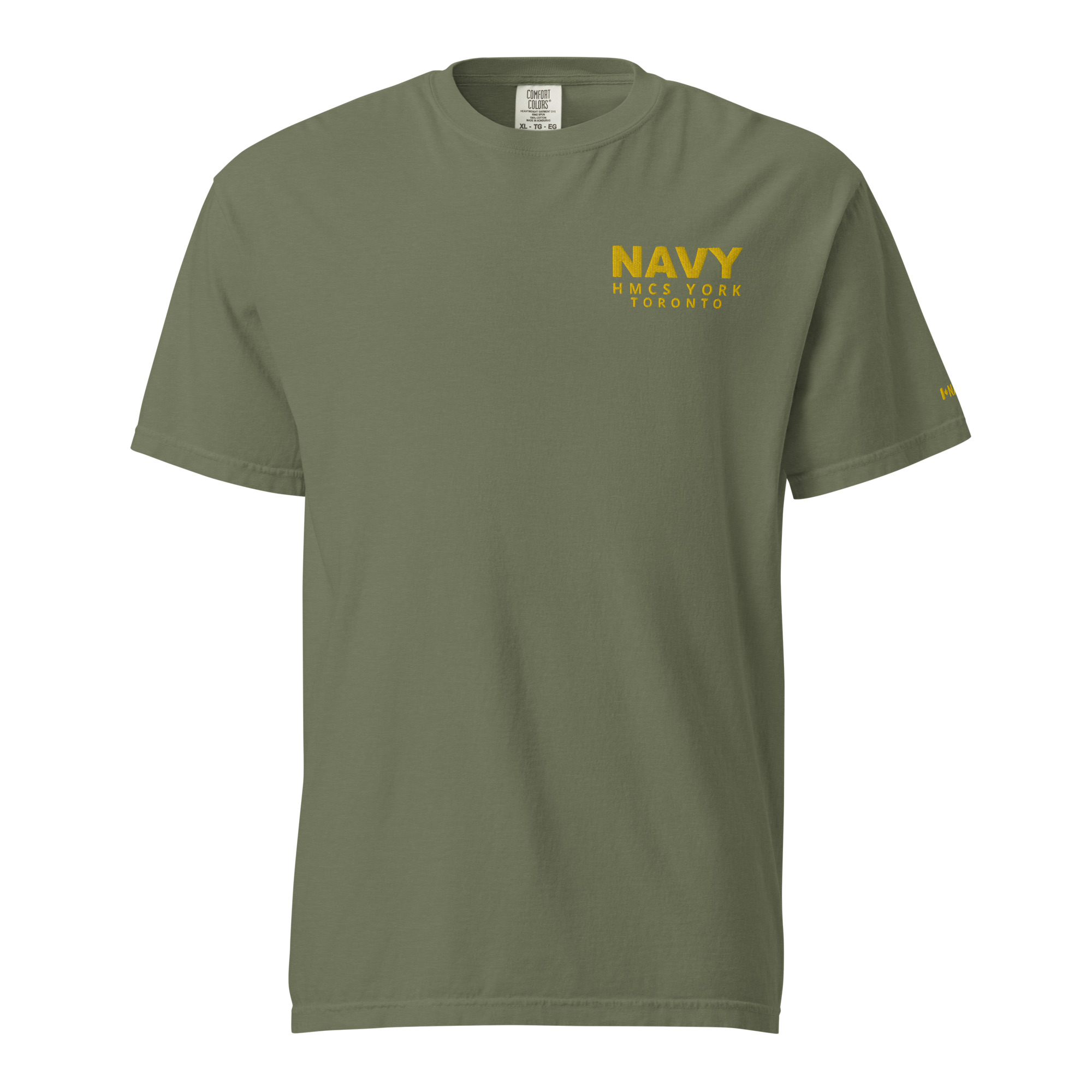 Embroidered HMCS YORK NAVY Unisex garment-dyed heavyweight t-shirt (Gold Thread) - Image 9