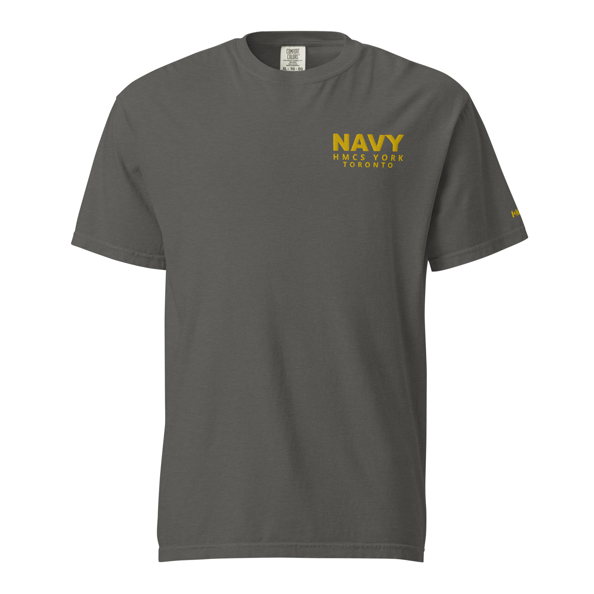 Embroidered HMCS YORK NAVY Unisex garment-dyed heavyweight t-shirt (Gold Thread) - Image 7
