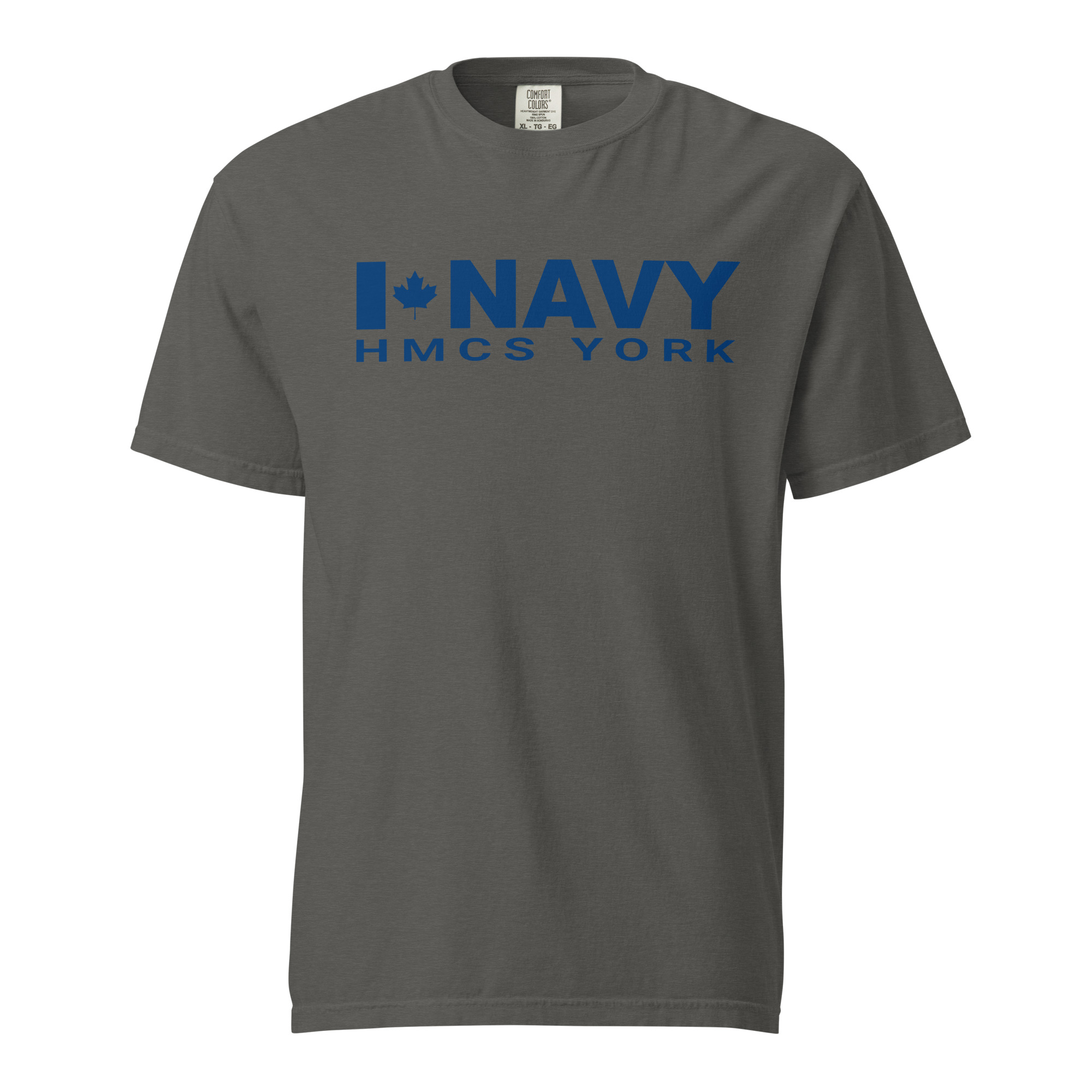 CDN NAVY HMCS YORK Unisex garment-dyed heavyweight t-shirt (Blue Text) - Image 4