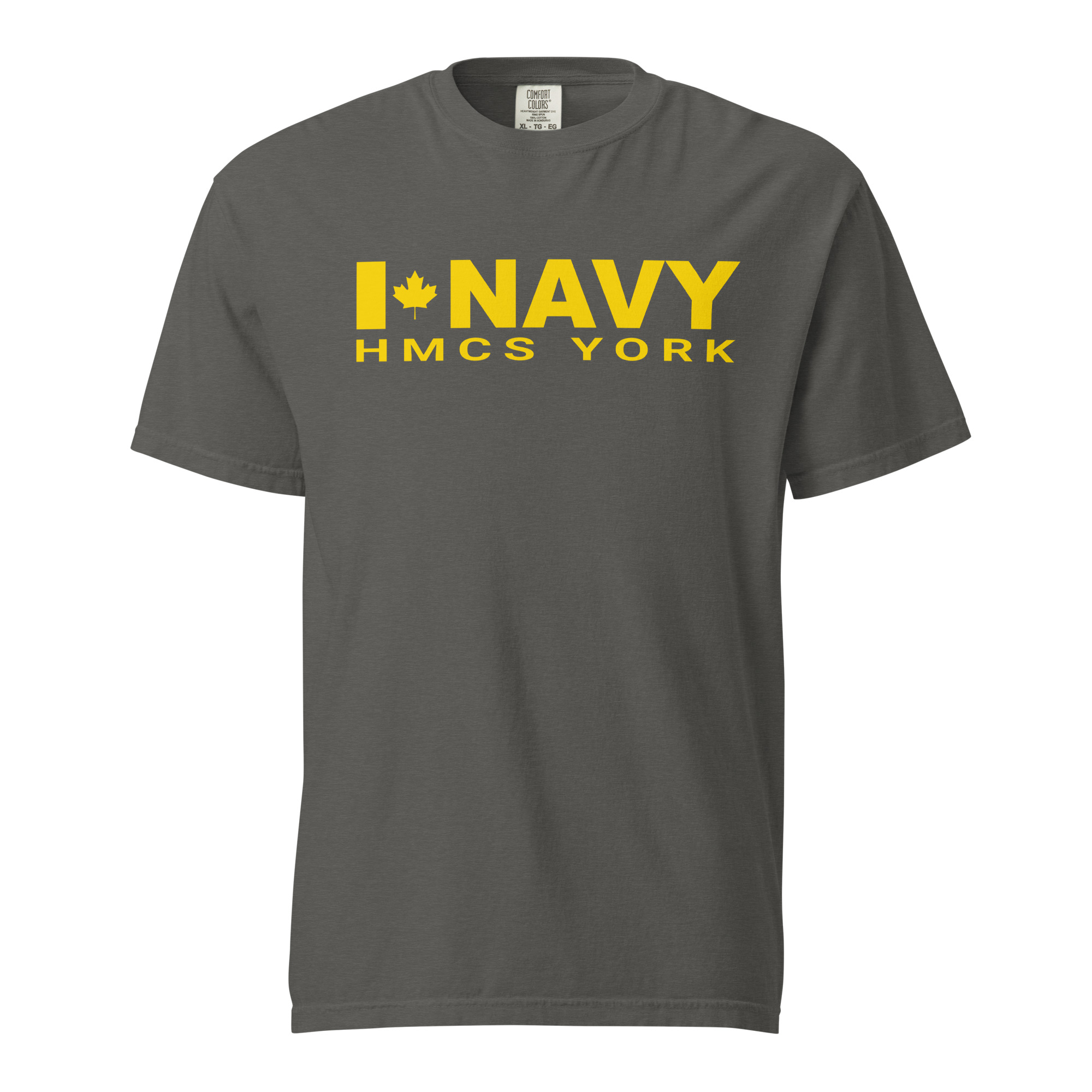 CDN NAVY HMCS YORK Unisex garment-dyed heavyweight t-shirt (Yellow Text) - Image 4
