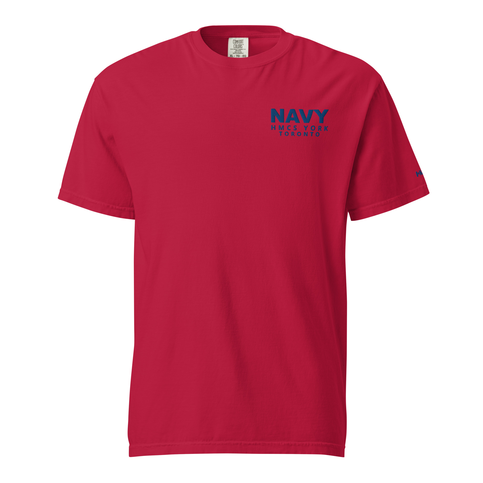 Embroidered HMCS YORK NAVY Unisex garment-dyed heavyweight t-shirt (Blue Thread) - Image 4