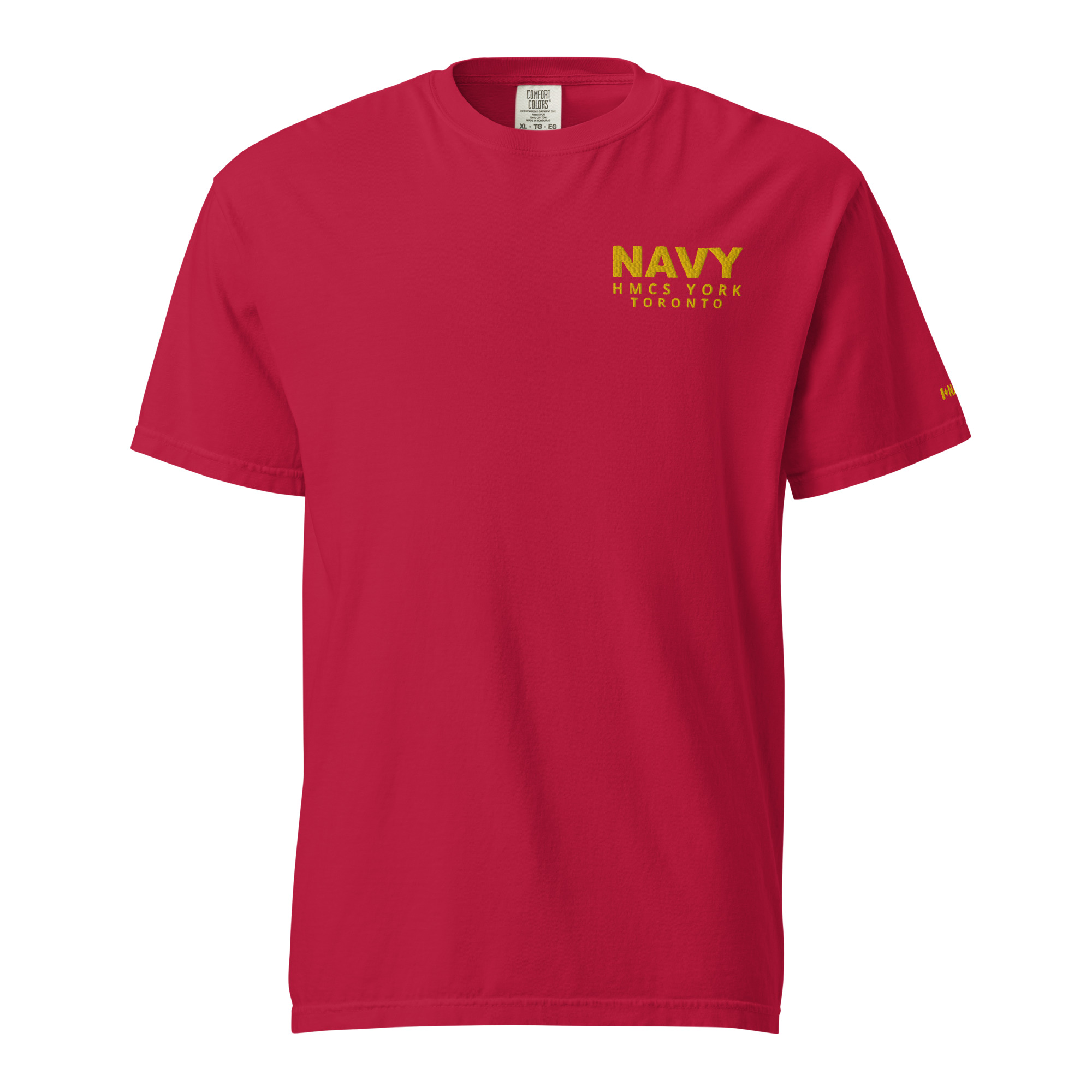 Embroidered HMCS YORK NAVY Unisex garment-dyed heavyweight t-shirt (Gold Thread) - Image 4