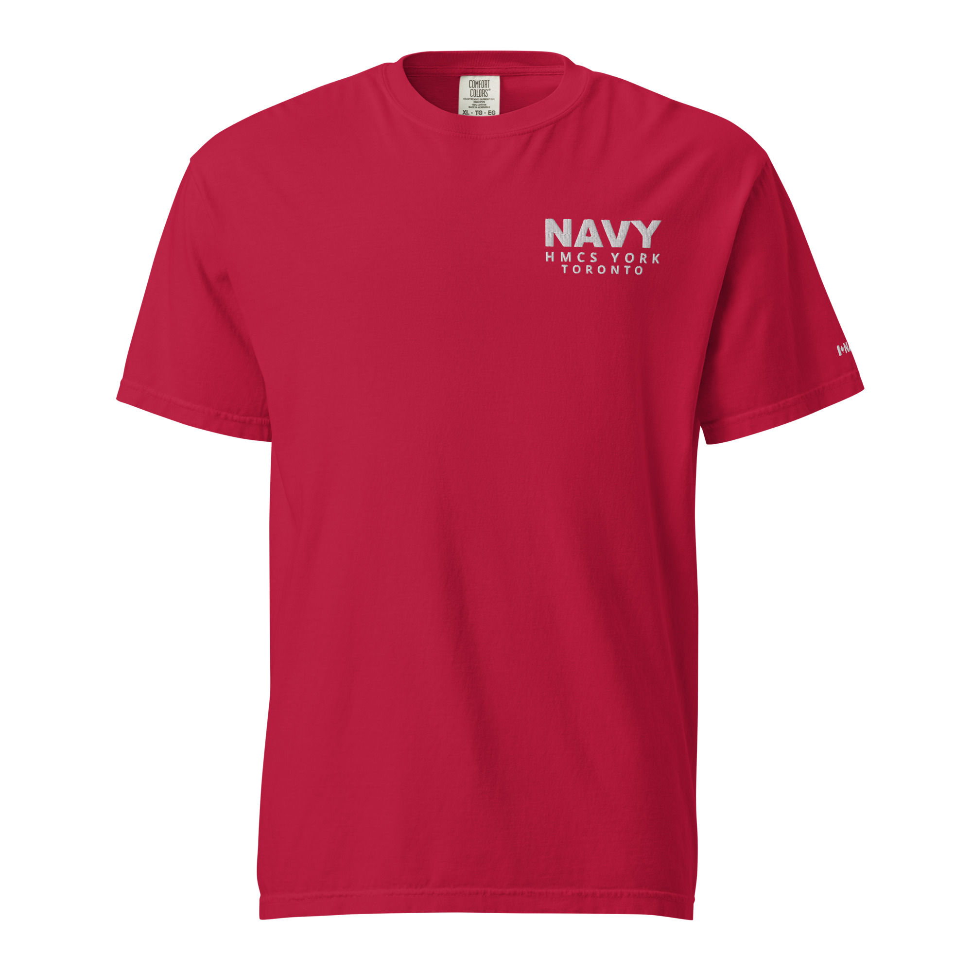 Embroidered HMCS YORK NAVY Unisex garment-dyed heavyweight t-shirt (White Thread) - Image 4