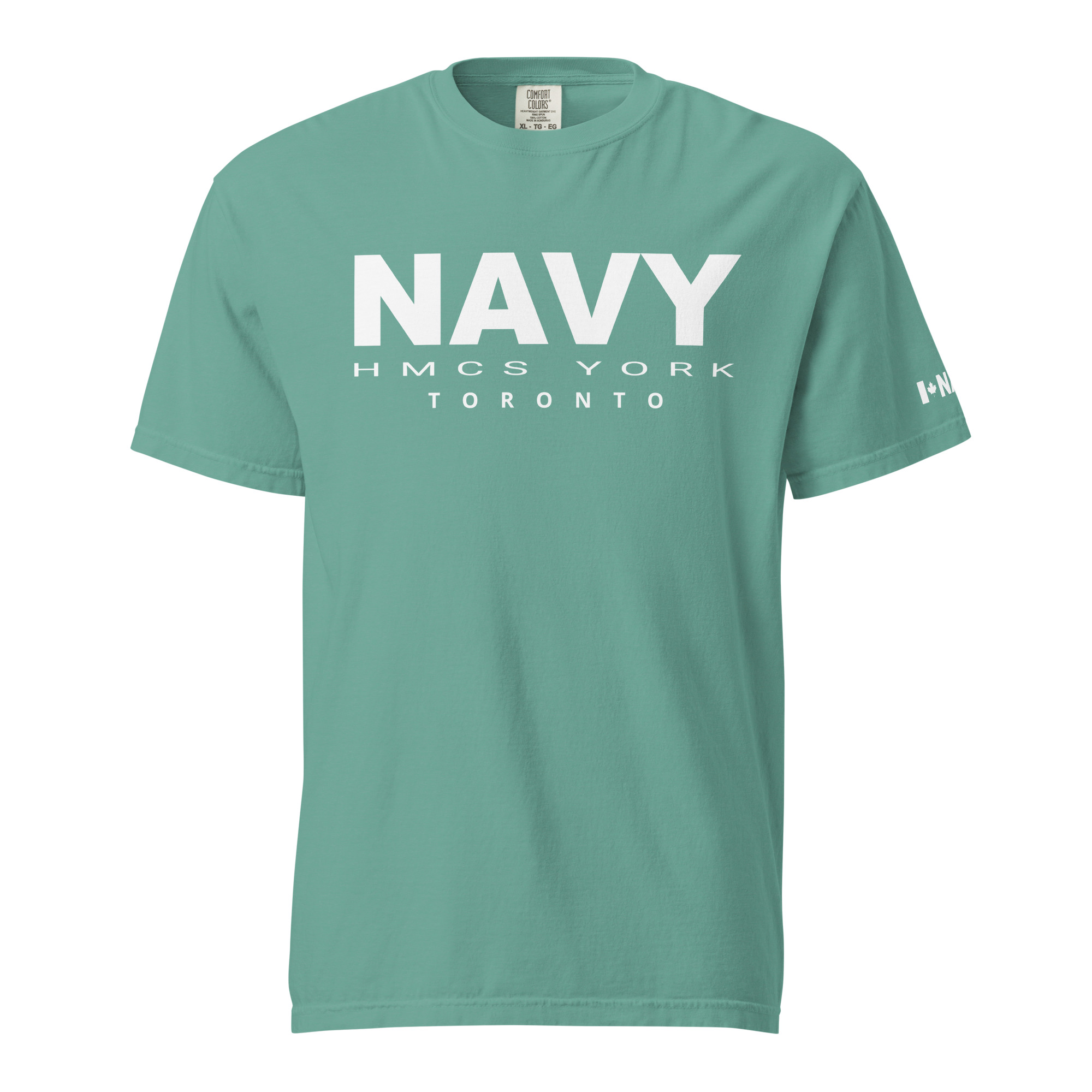 NAVY HMCS YORK Unisex garment-dyed heavyweight t-shirt (White Text) - Seafoam, M