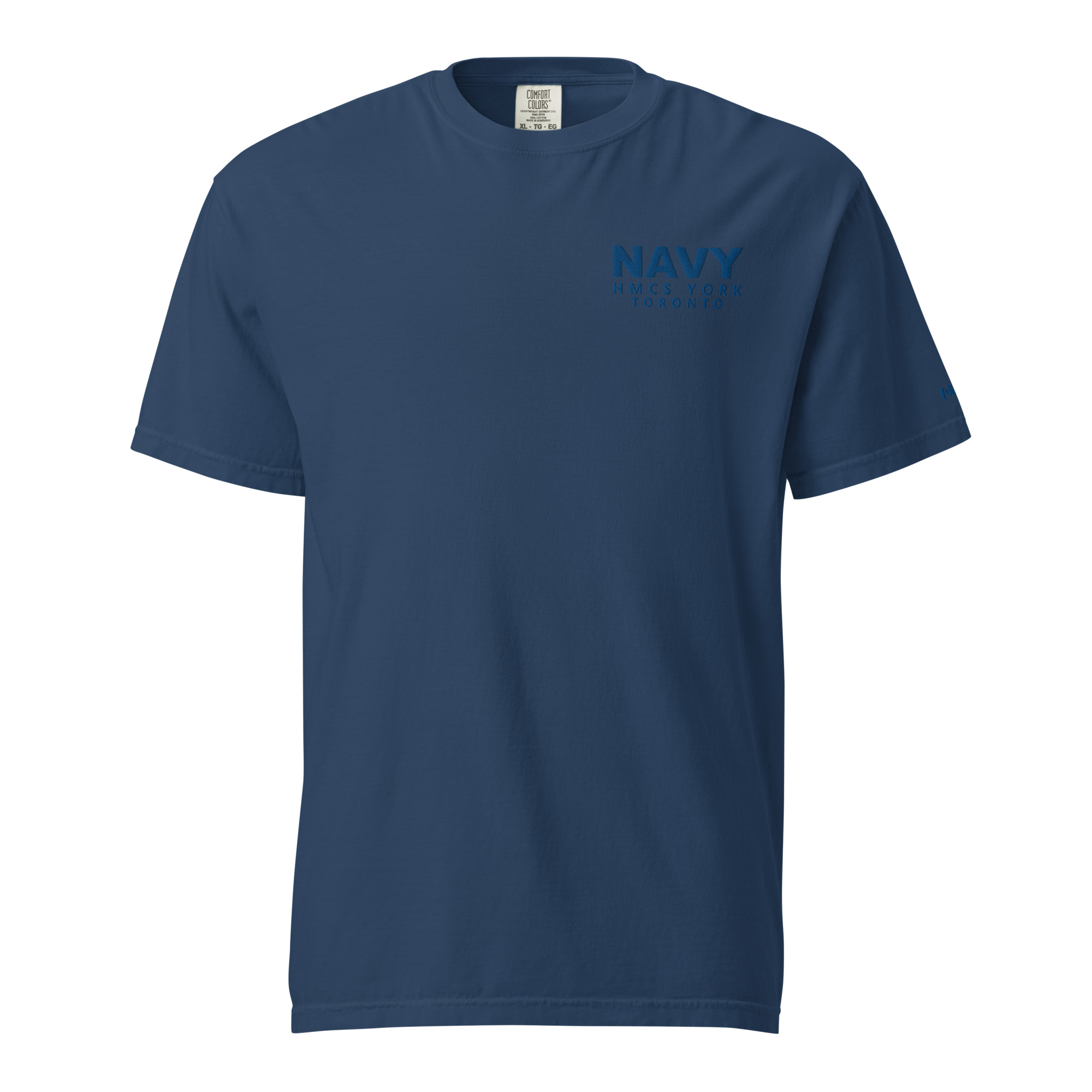 Embroidered HMCS YORK NAVY Unisex garment-dyed heavyweight t-shirt (Blue Thread) - Image 6