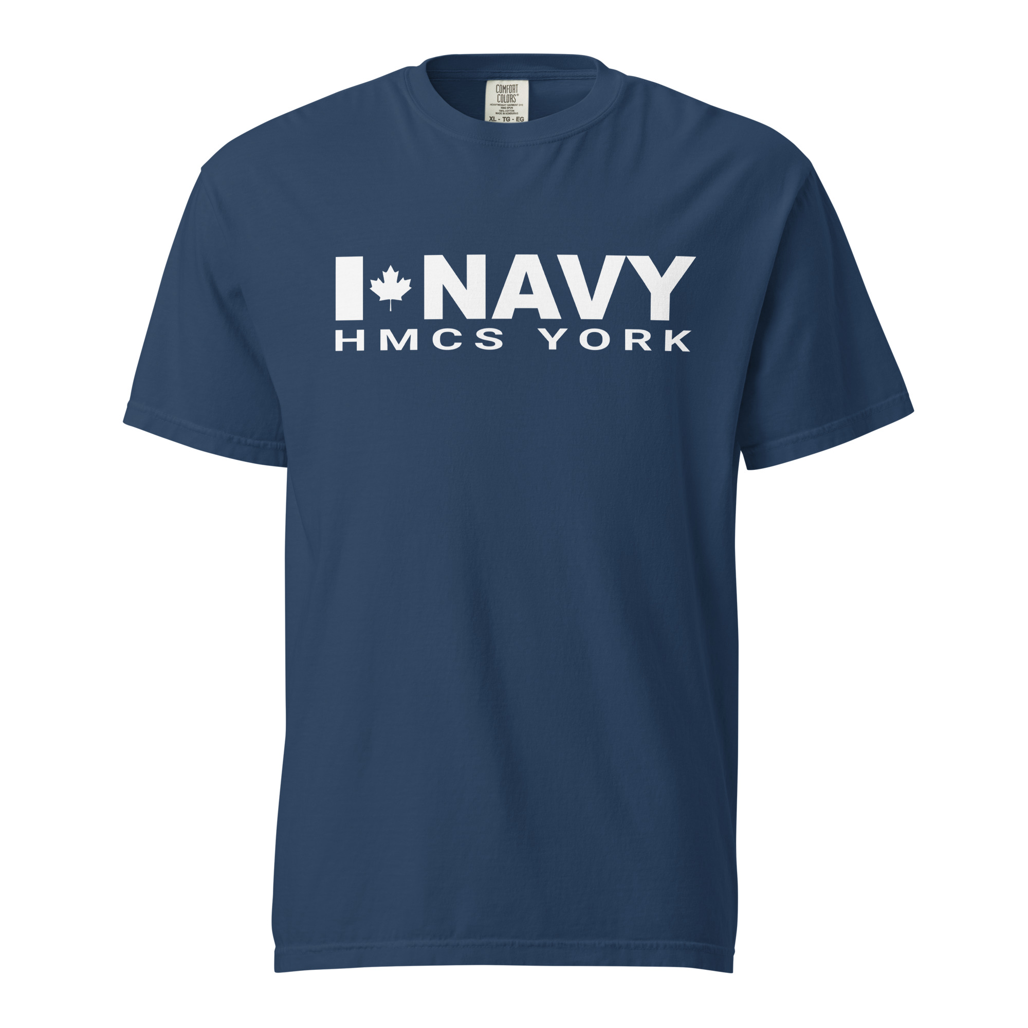 CDN NAVY HMCS YORK Unisex garment-dyed heavyweight t-shirt (White Text) - True Navy, L