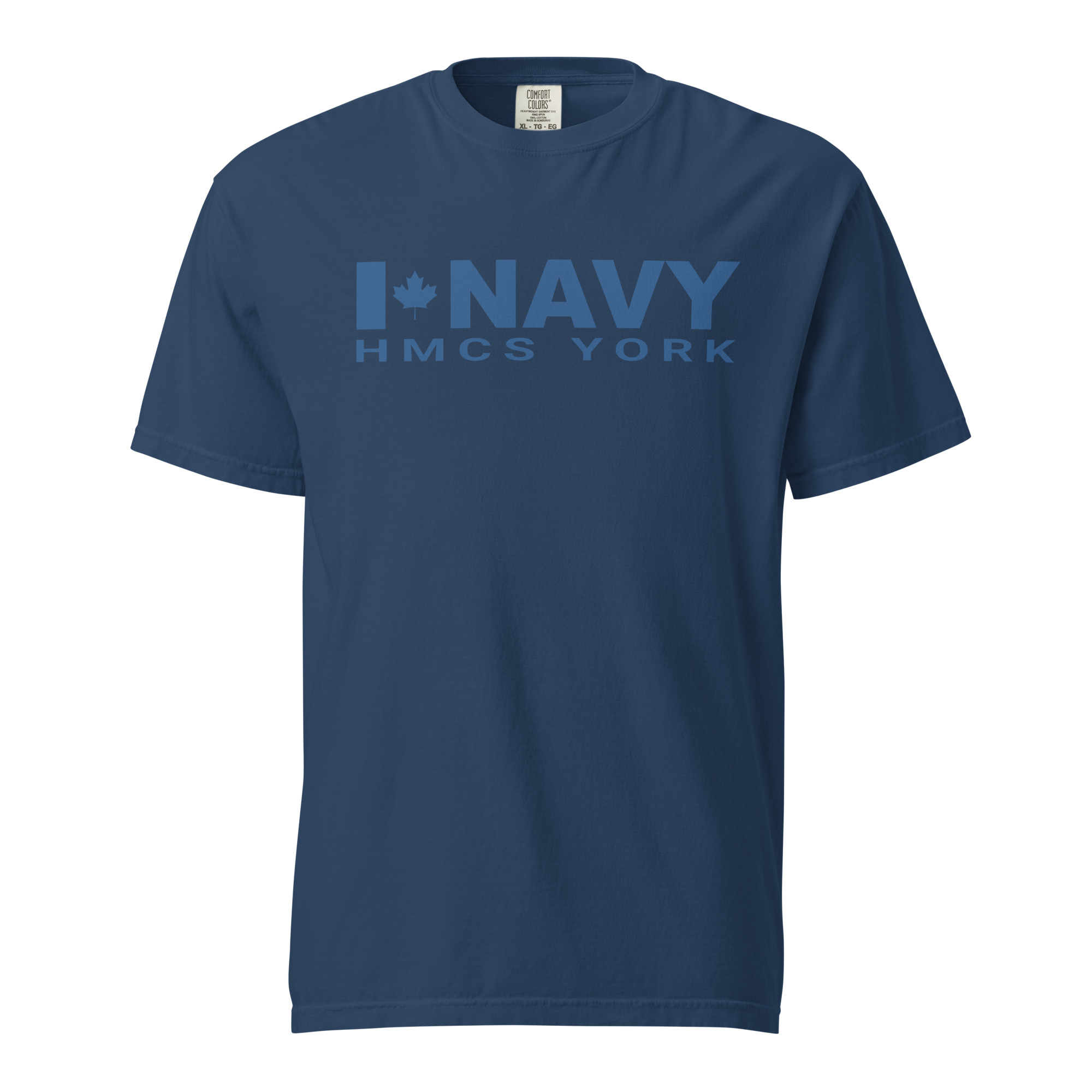 CDN NAVY HMCS YORK Unisex garment-dyed heavyweight t-shirt (Blue Text) - Image 3