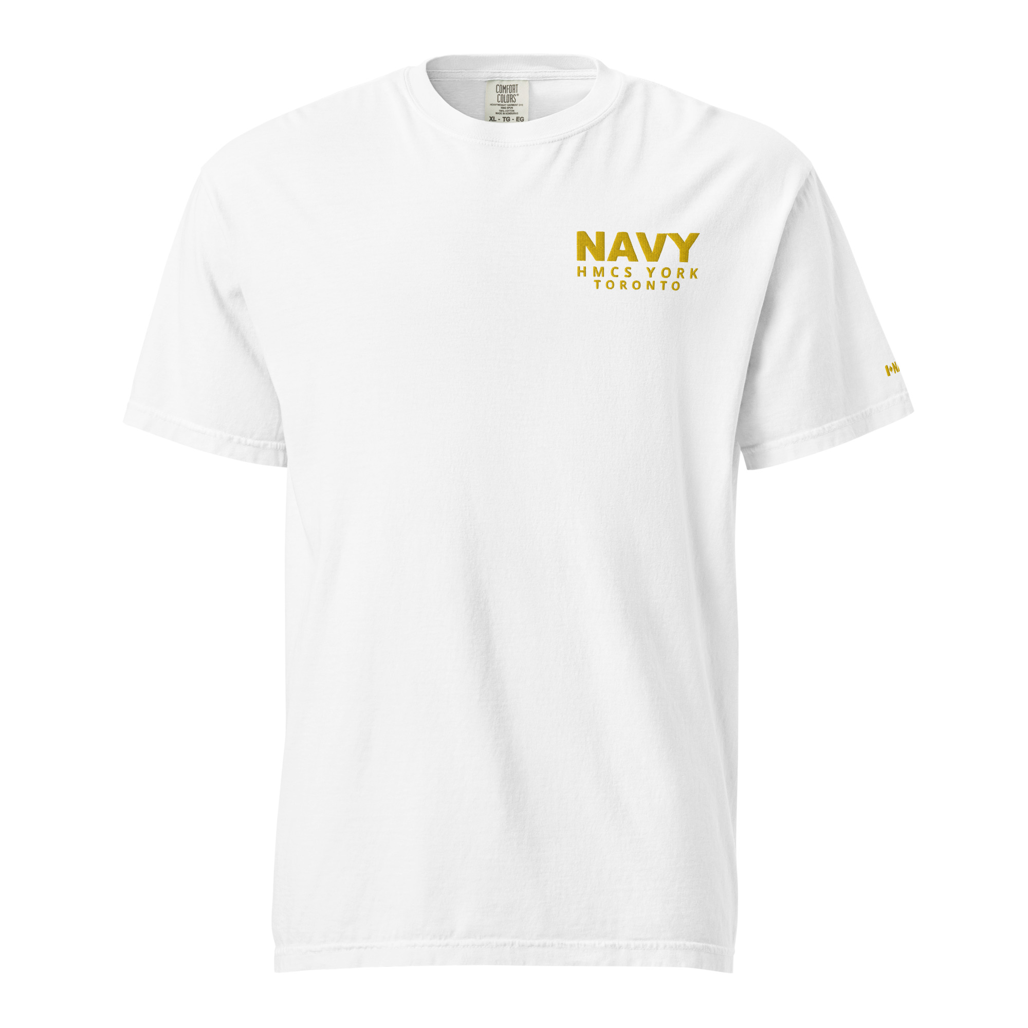 Embroidered HMCS YORK NAVY Unisex garment-dyed heavyweight t-shirt (Gold Thread) - Image 13