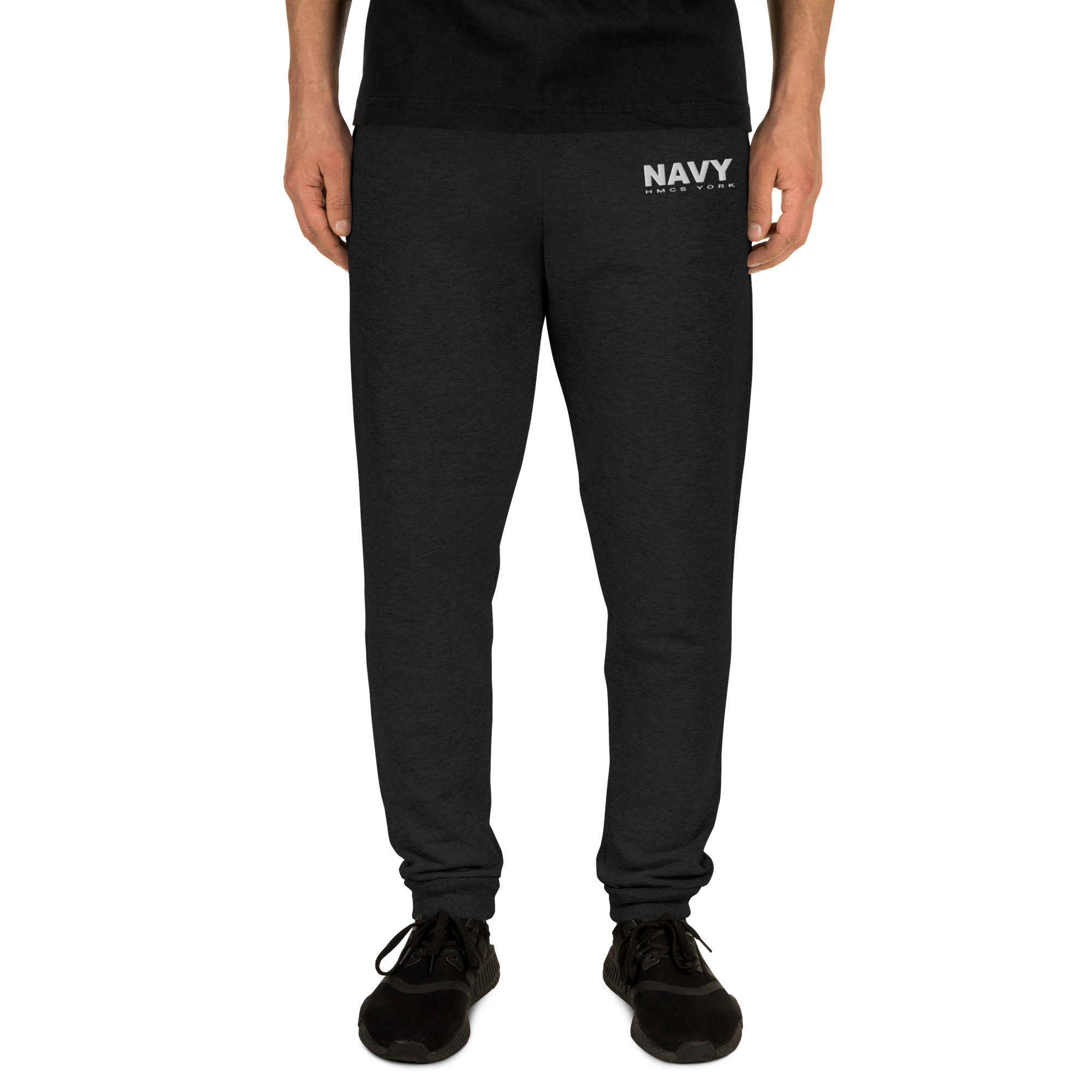 Embroidered NAVY HMCS YORK Unisex Joggers (White Thread) - Black, L