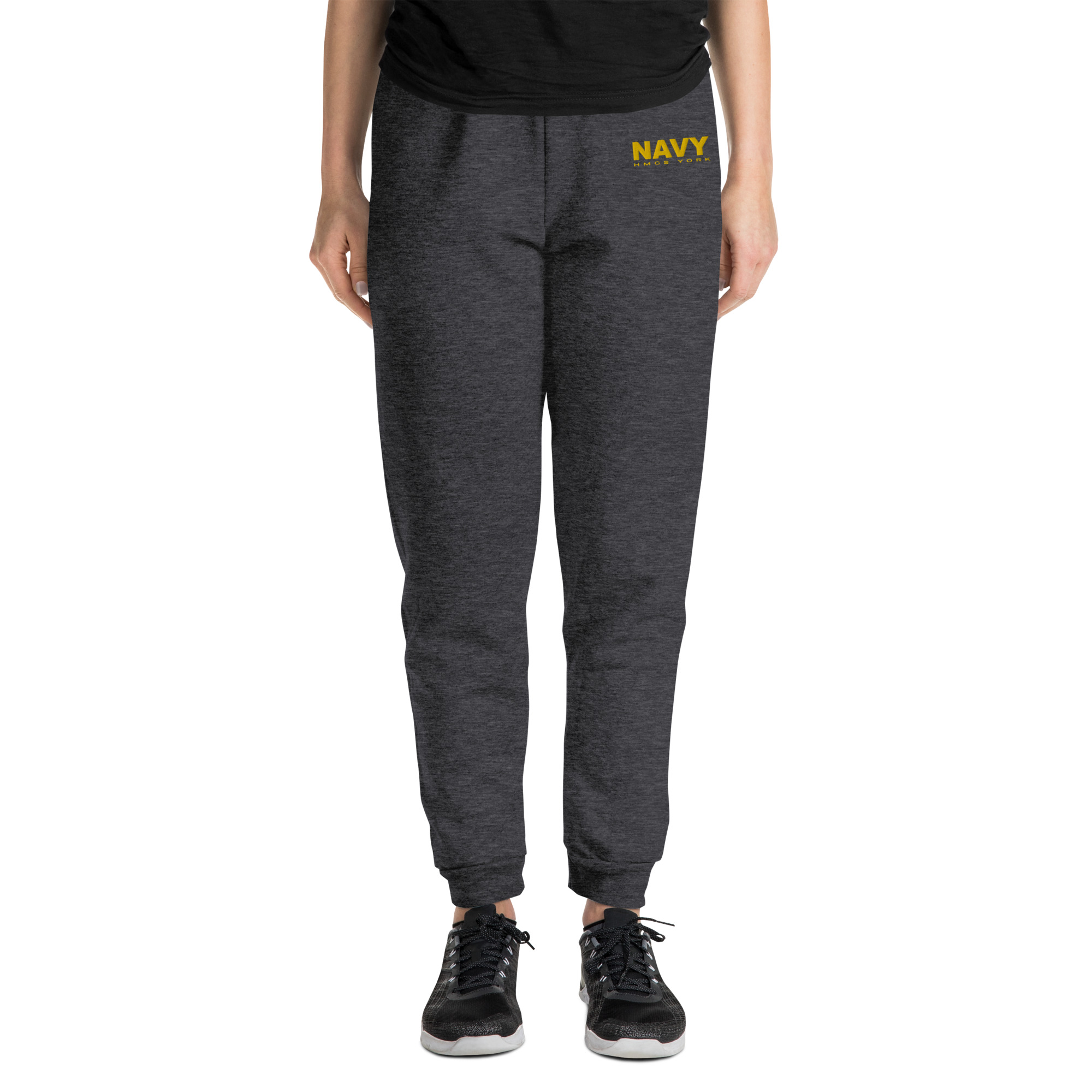 Embroidered HMCS YORK NAVY Unisex Joggers (Gold Thread) - Image 5
