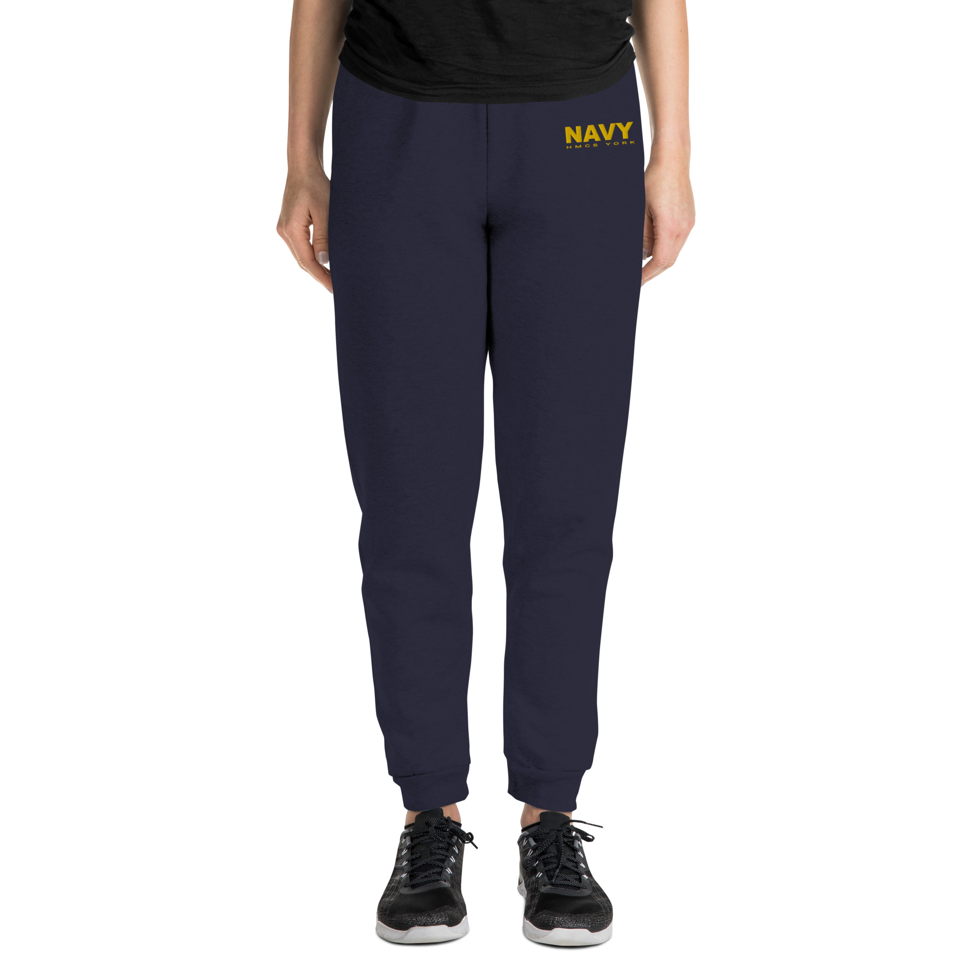Embroidered HMCS YORK NAVY Unisex Joggers (Gold Thread) - Image 2