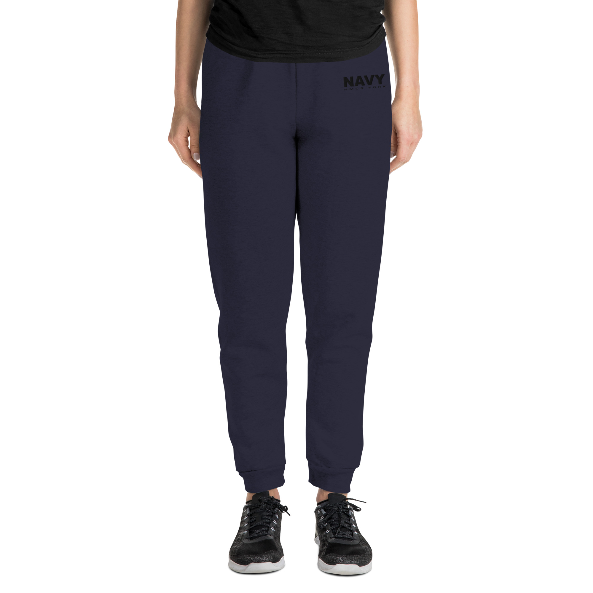 Embroidered HMCS YORK NAVY Unisex Joggers (Black Thread) - Image 2