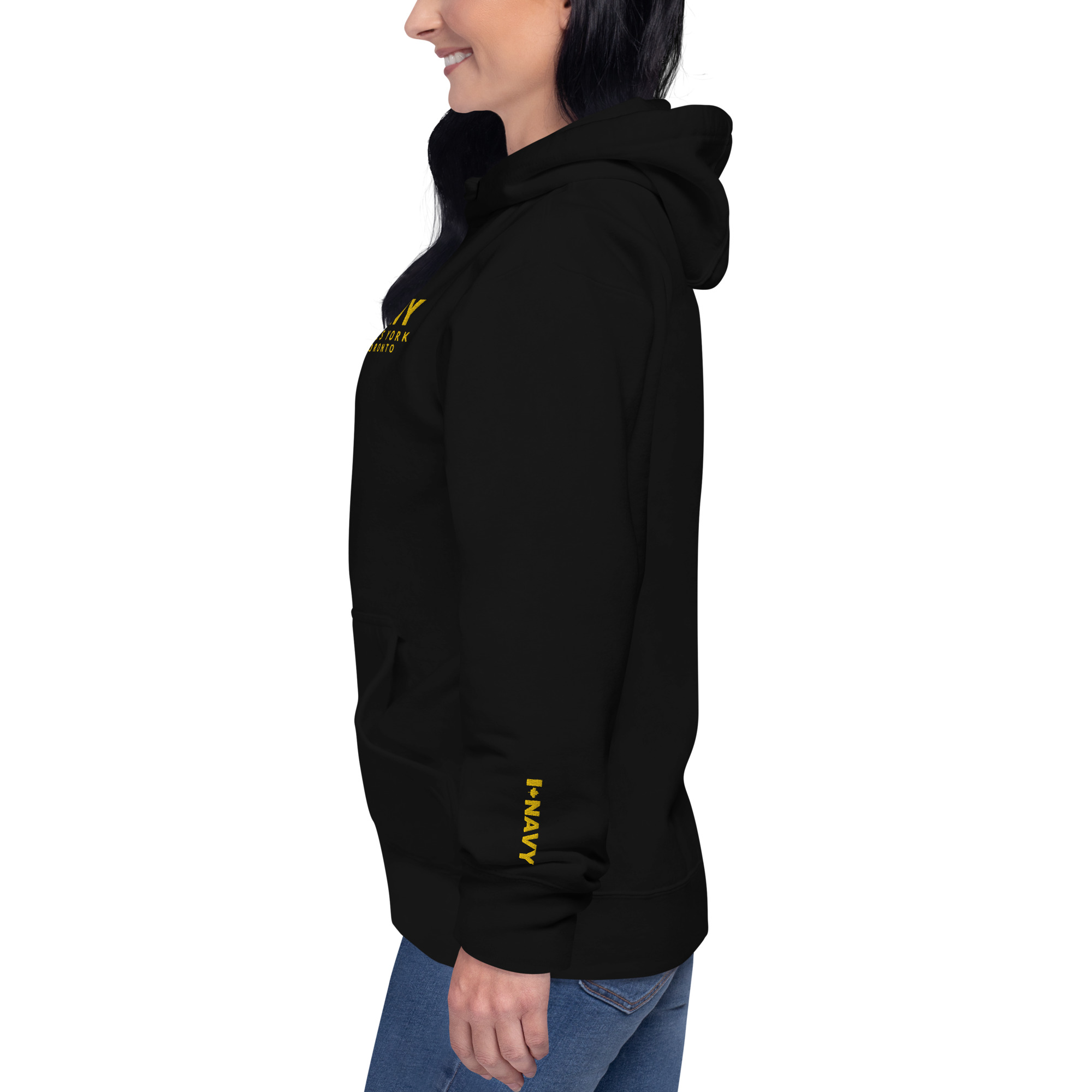 Embroidered HMCS YORK NAVY Unisex Hoodie (Gold Thread) - Image 2