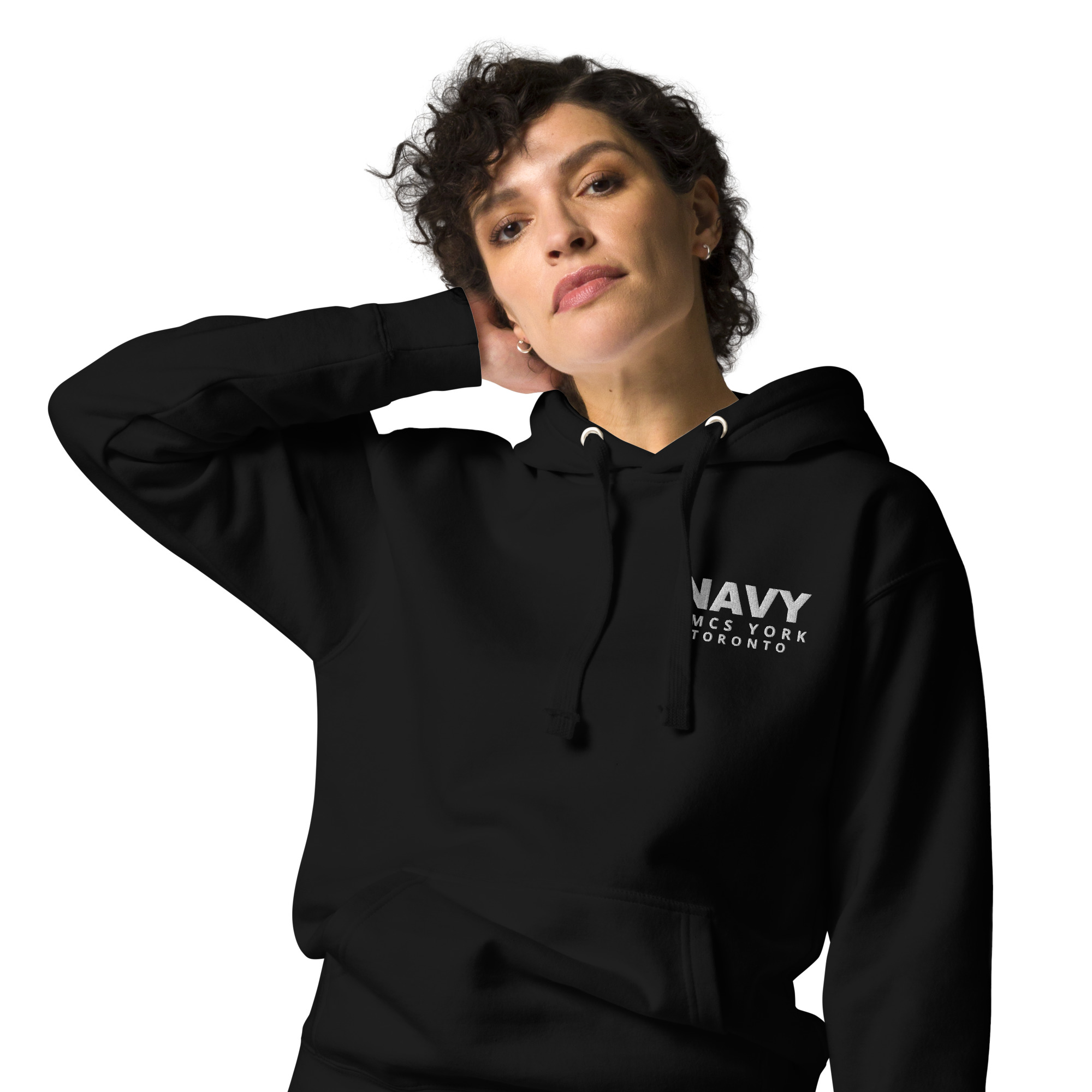 Embroidered HMCS YORK NAVY Unisex Hoodie (White Thread) - Image 11
