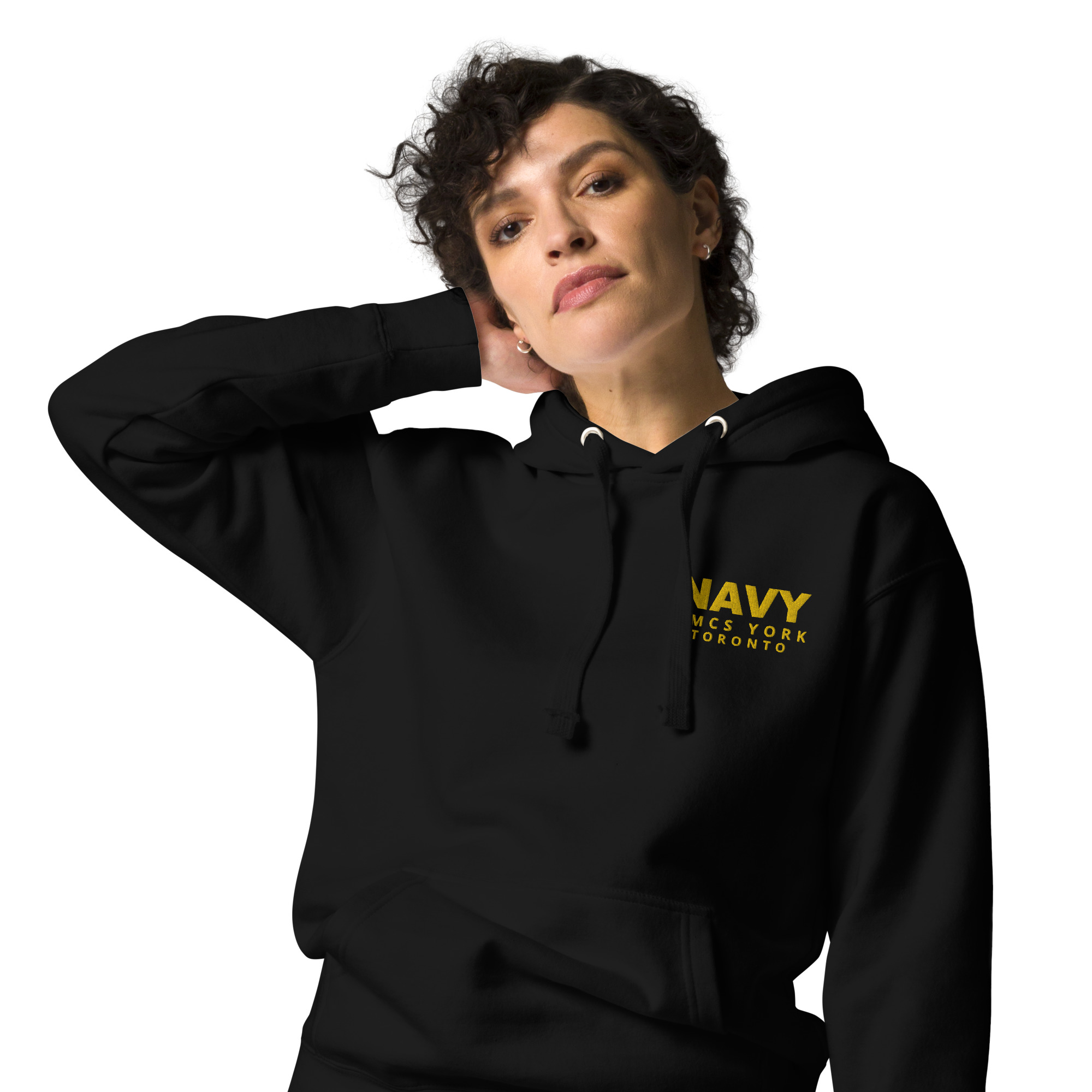 Embroidered HMCS YORK NAVY Unisex Hoodie (Gold Thread) - Image 12