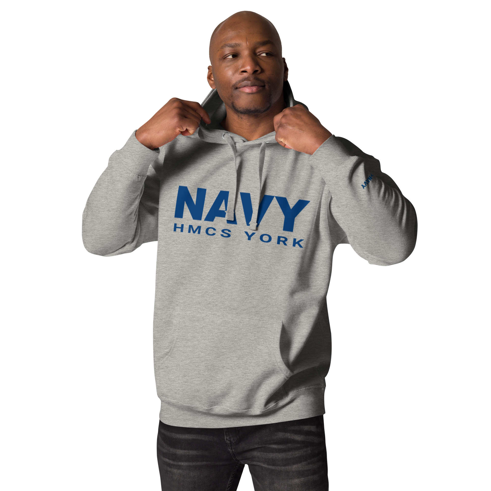 NAVY HMCS YORK Unisex Hoodie (Blue Font) - Image 7
