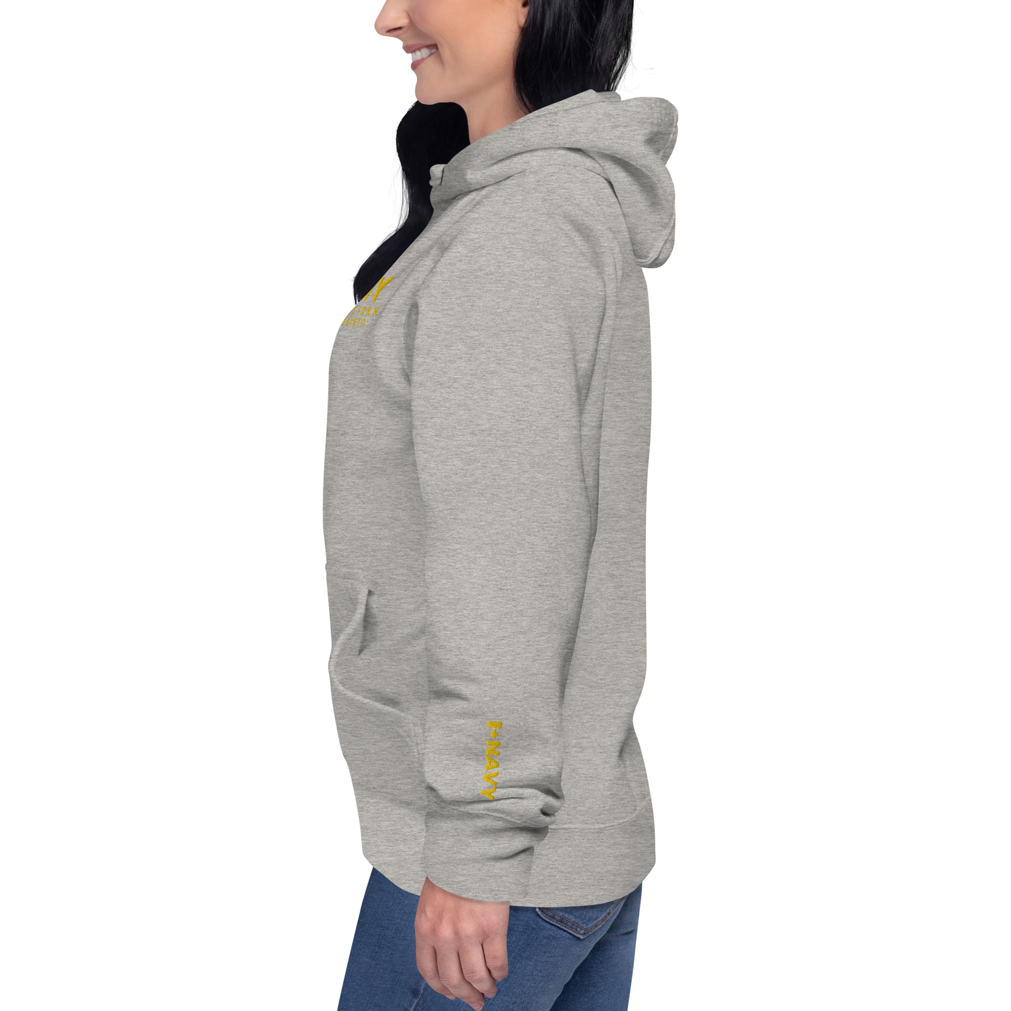 Embroidered HMCS YORK NAVY Unisex Hoodie (Gold Thread) - Image 9