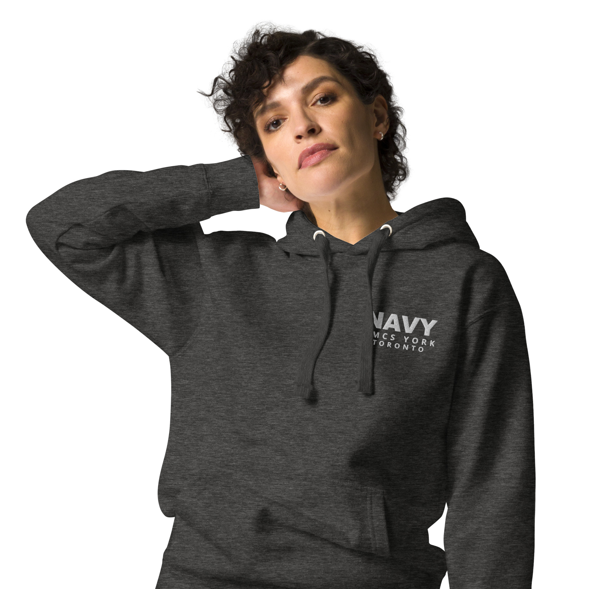 Embroidered HMCS YORK NAVY Unisex Hoodie (White Thread) - Image 17