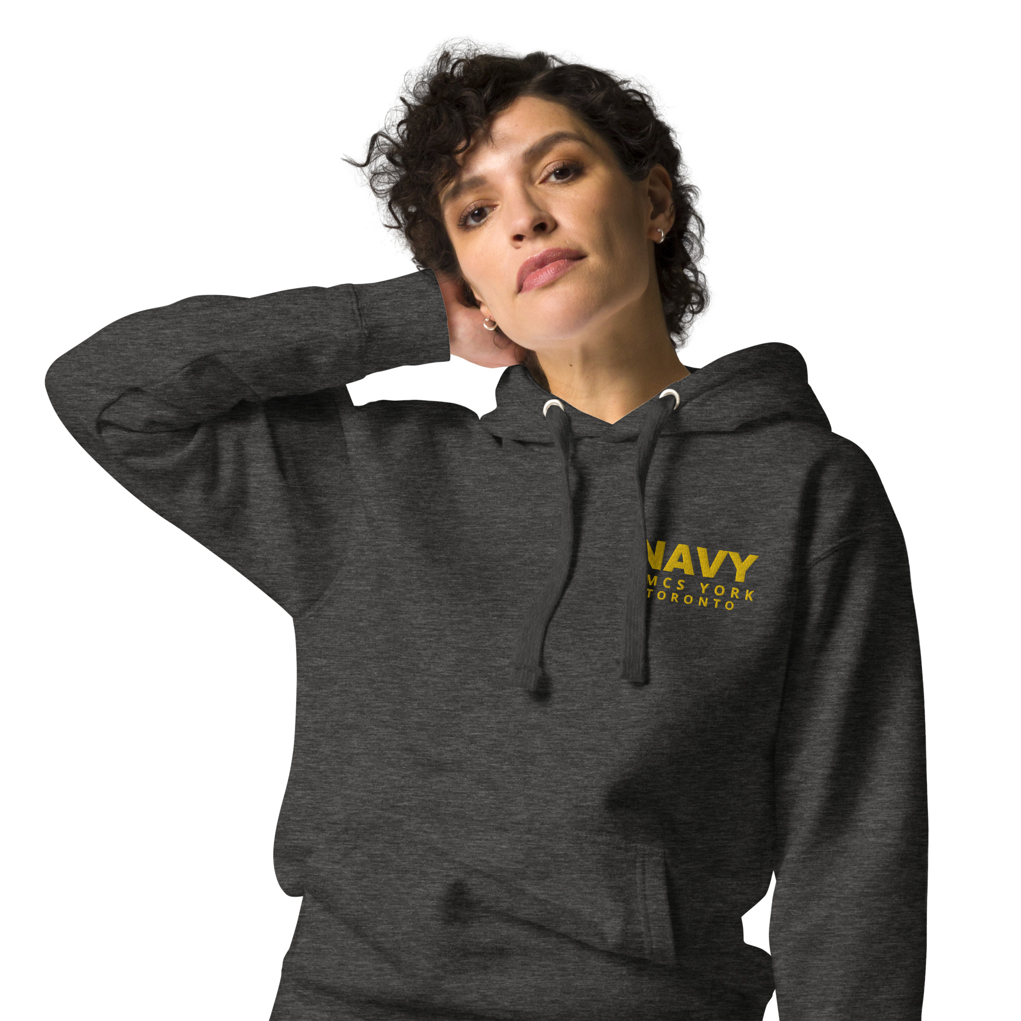 Embroidered HMCS YORK NAVY Unisex Hoodie (Gold Thread) - Image 17