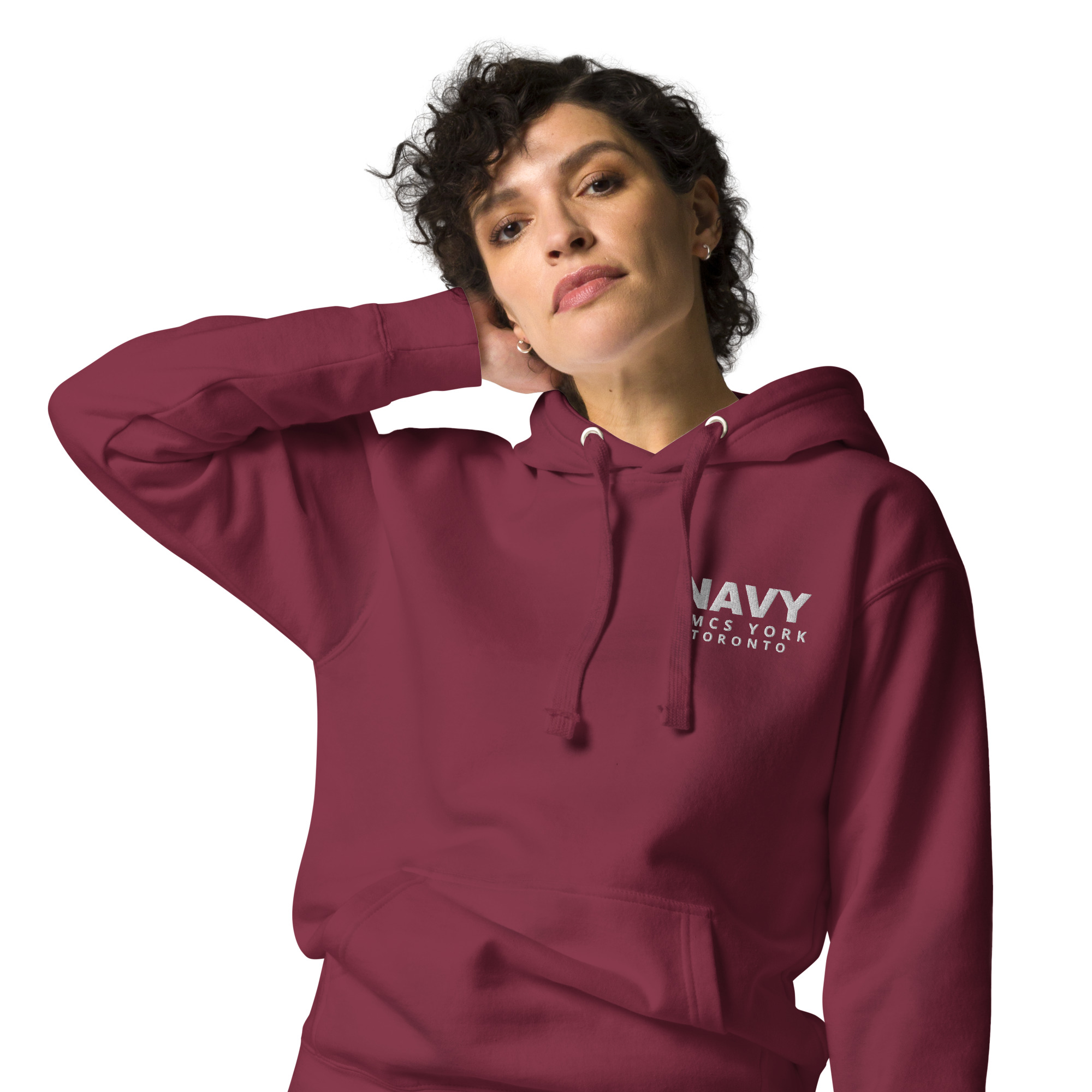 Embroidered HMCS YORK NAVY Unisex Hoodie (White Thread) - Image 15
