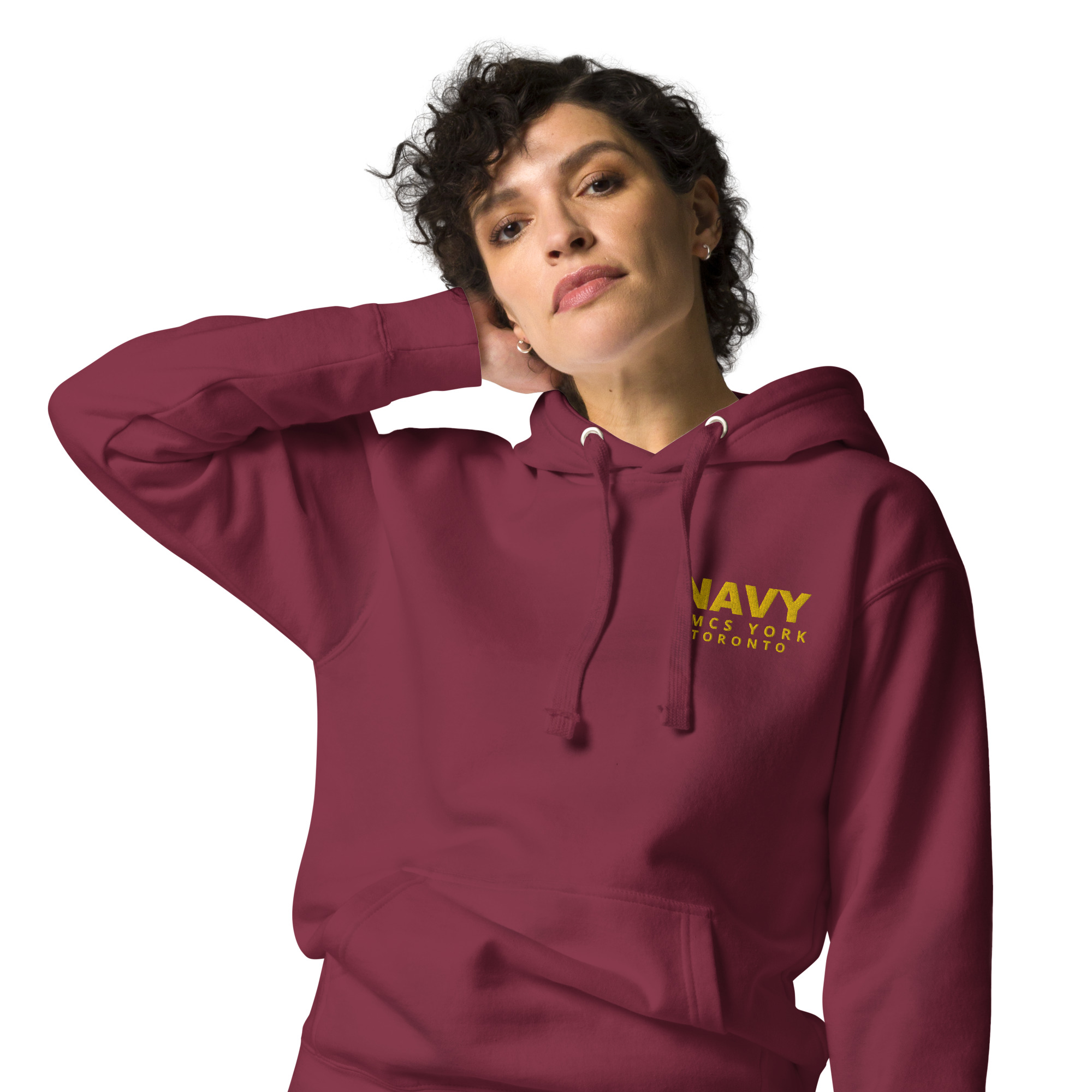 Embroidered HMCS YORK NAVY Unisex Hoodie (Gold Thread) - Maroon, L