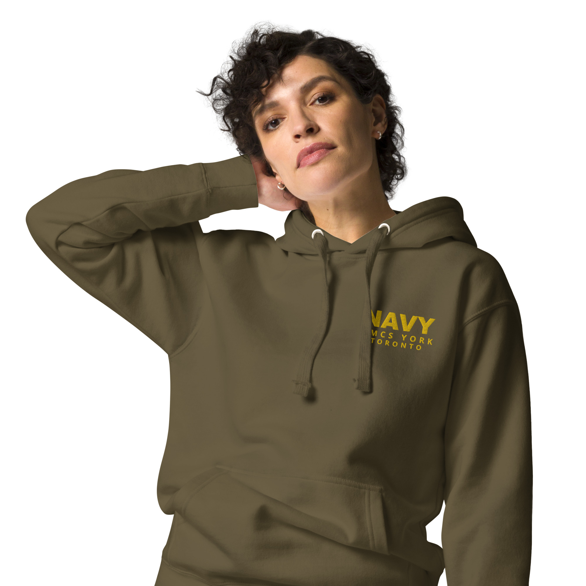 Embroidered HMCS YORK NAVY Unisex Hoodie (Gold Thread) - Image 21