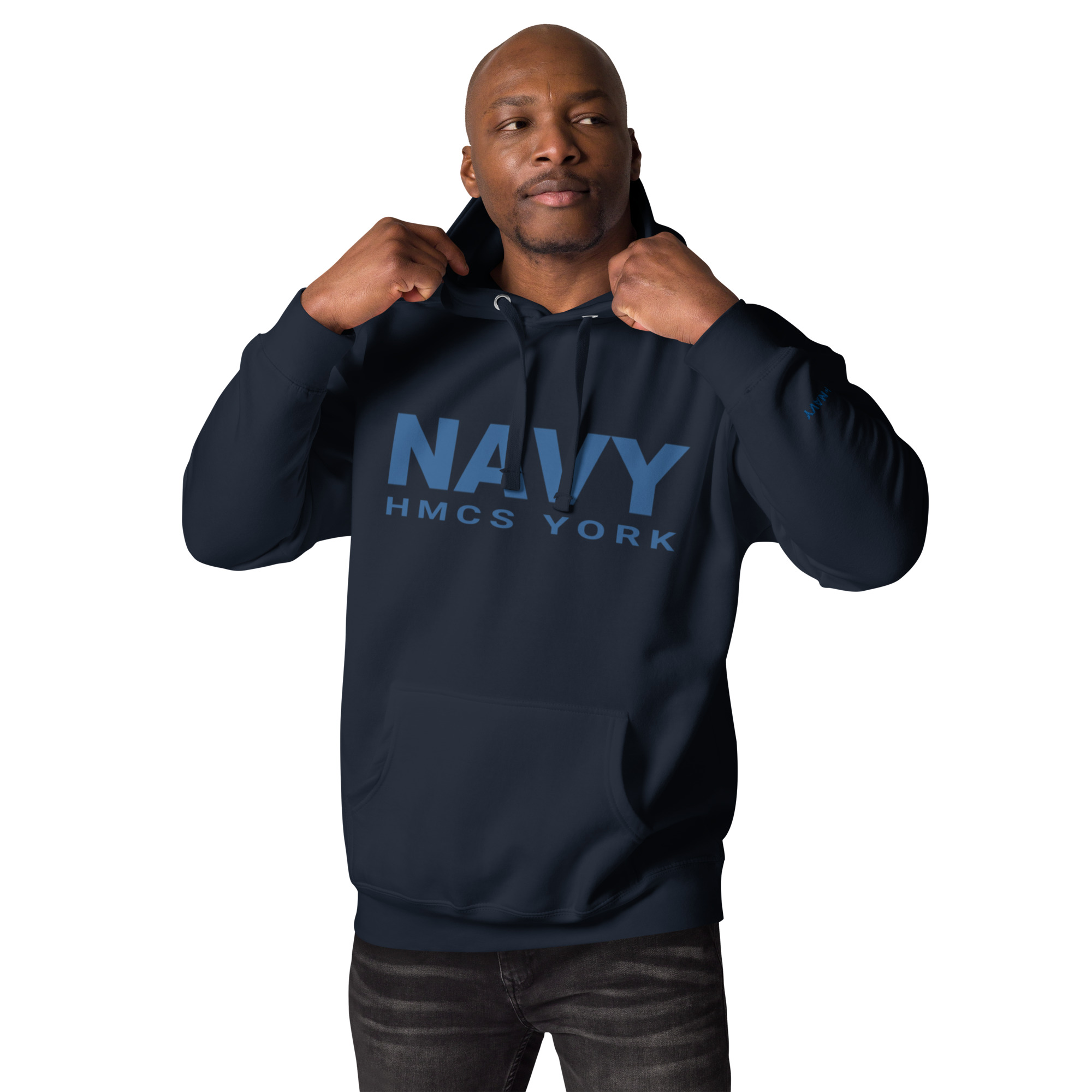 NAVY HMCS YORK Unisex Hoodie (Blue Font) - Image 11