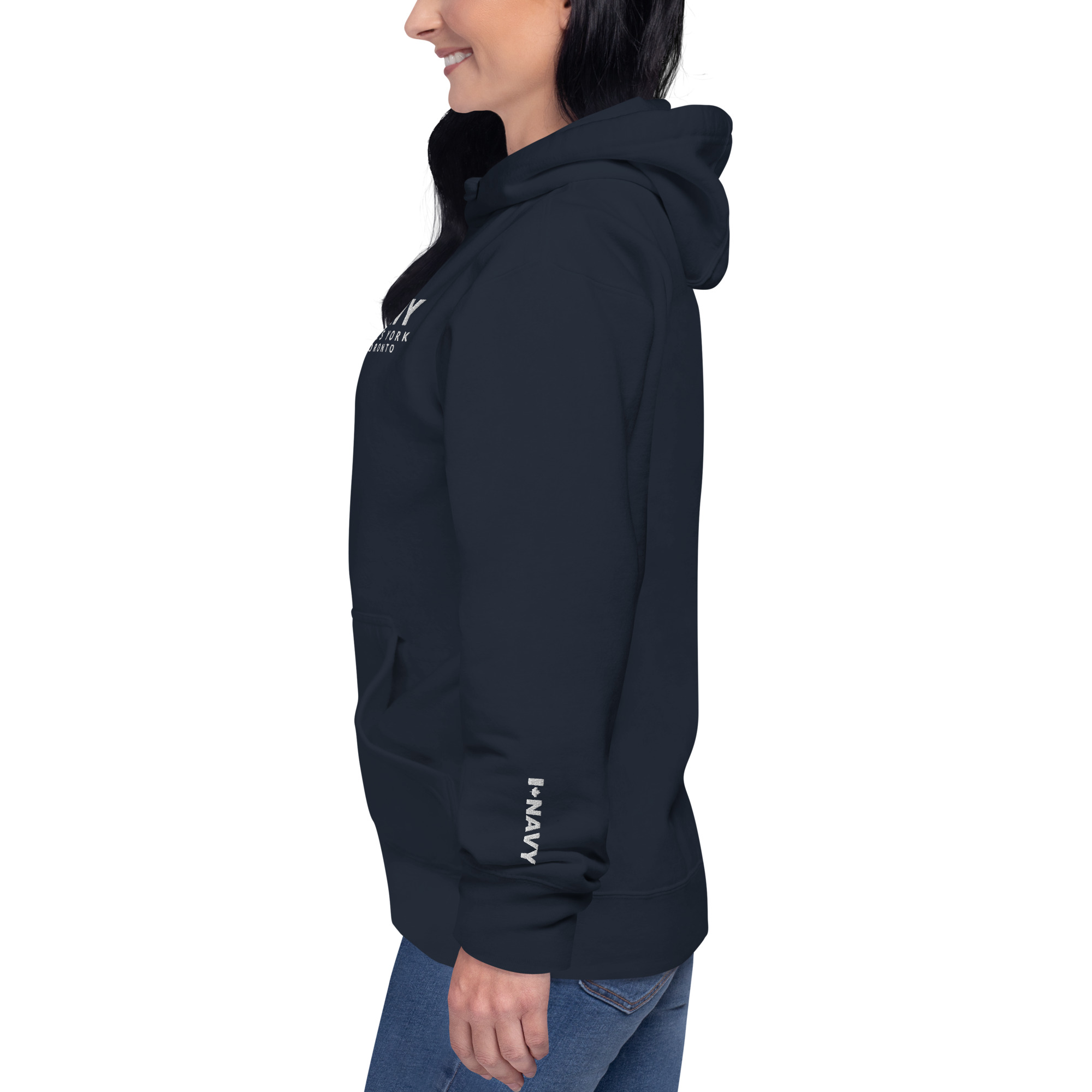 Embroidered HMCS YORK NAVY Unisex Hoodie (White Thread) - Image 3
