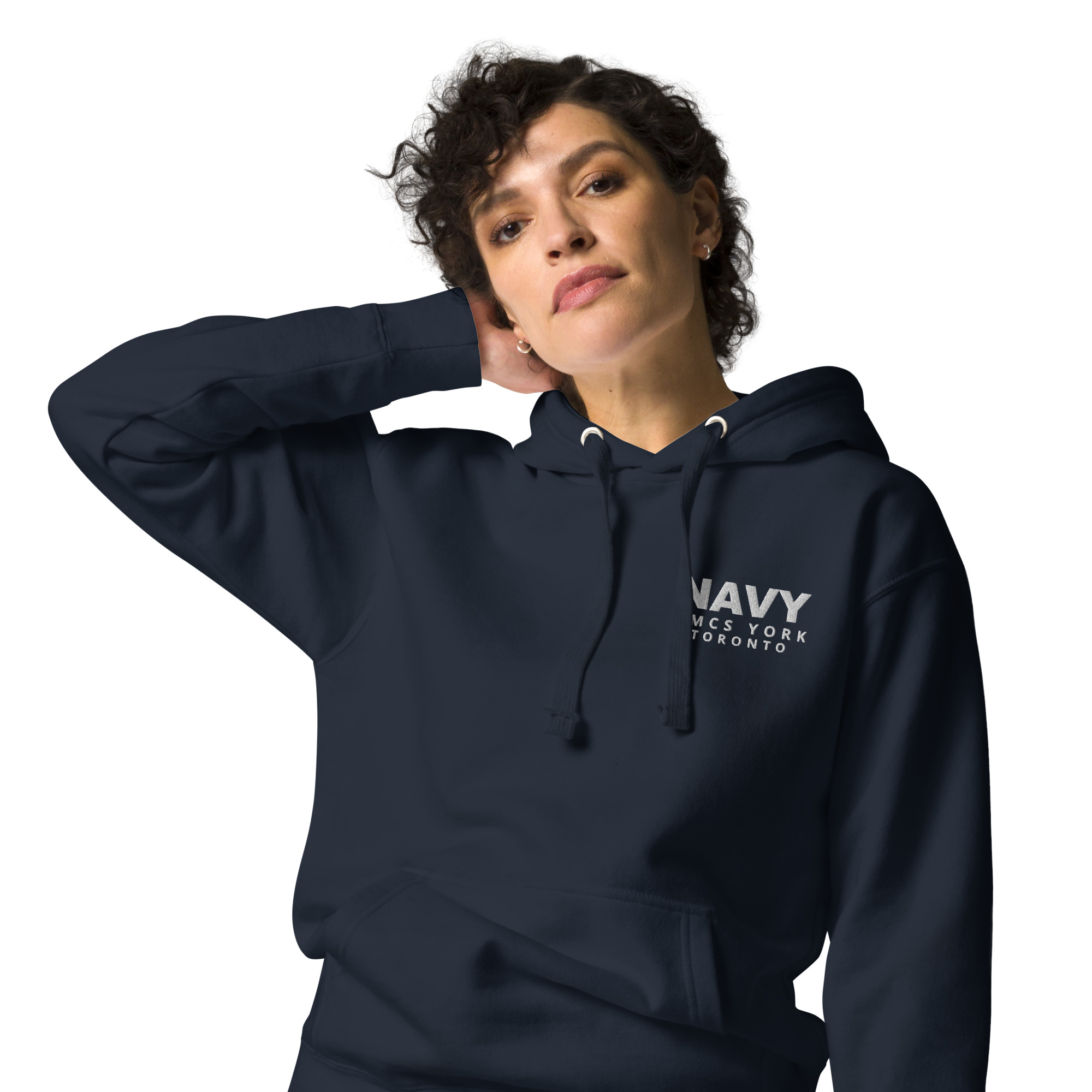 Embroidered HMCS YORK NAVY Unisex Hoodie (White Thread) - Image 13