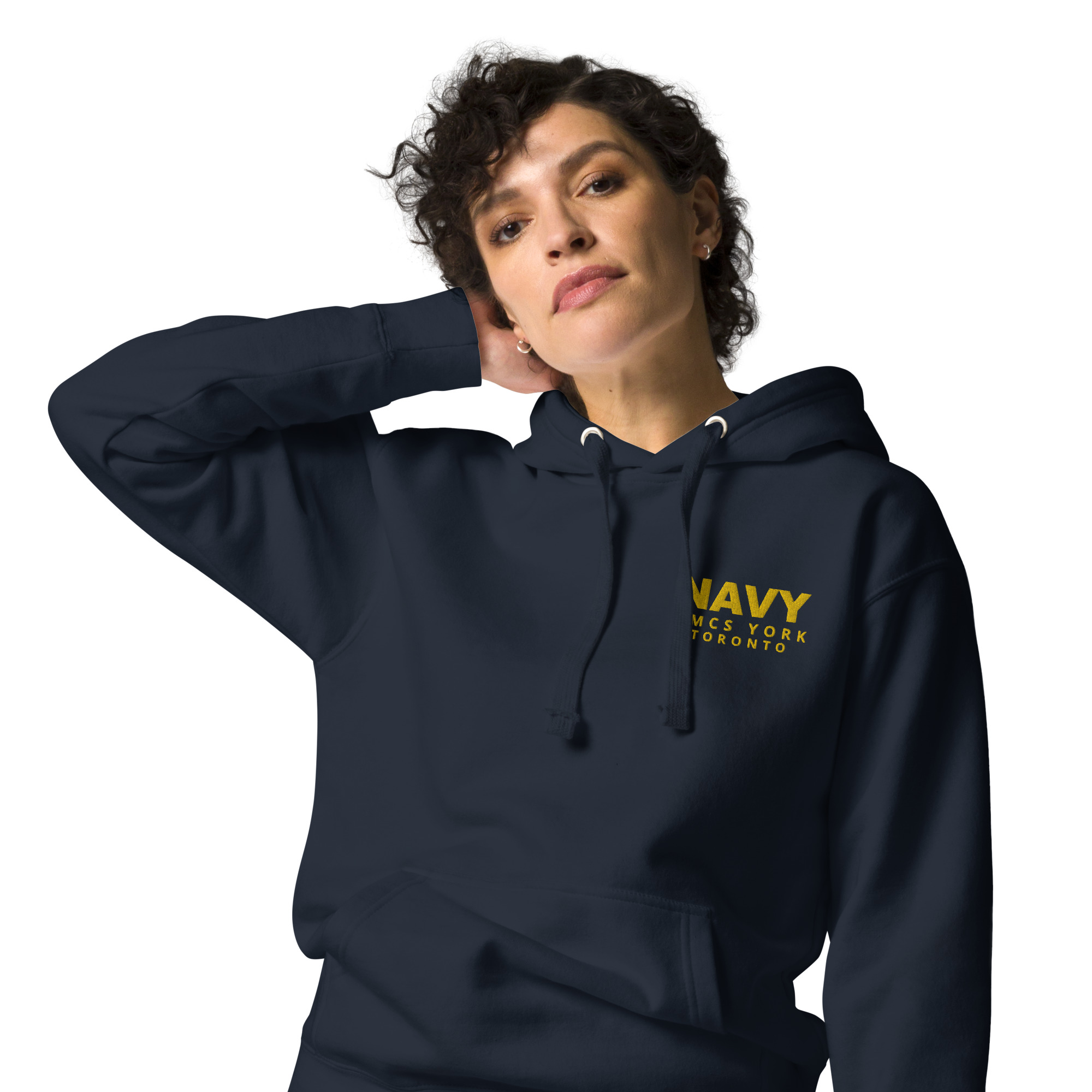 Embroidered HMCS YORK NAVY Unisex Hoodie (Gold Thread) - Image 14