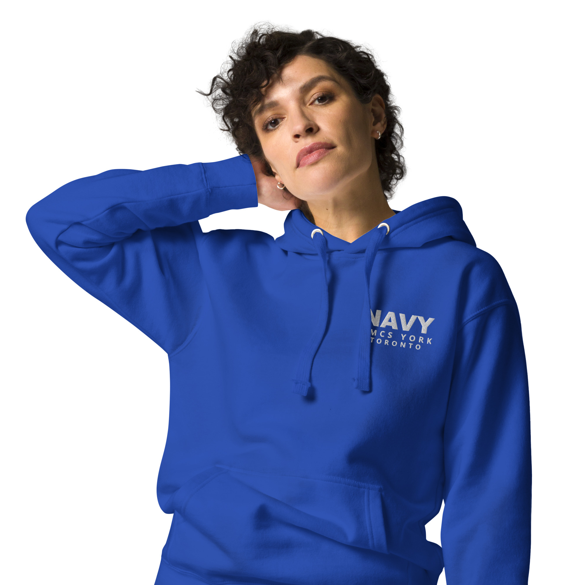 Embroidered HMCS YORK NAVY Unisex Hoodie (White Thread)