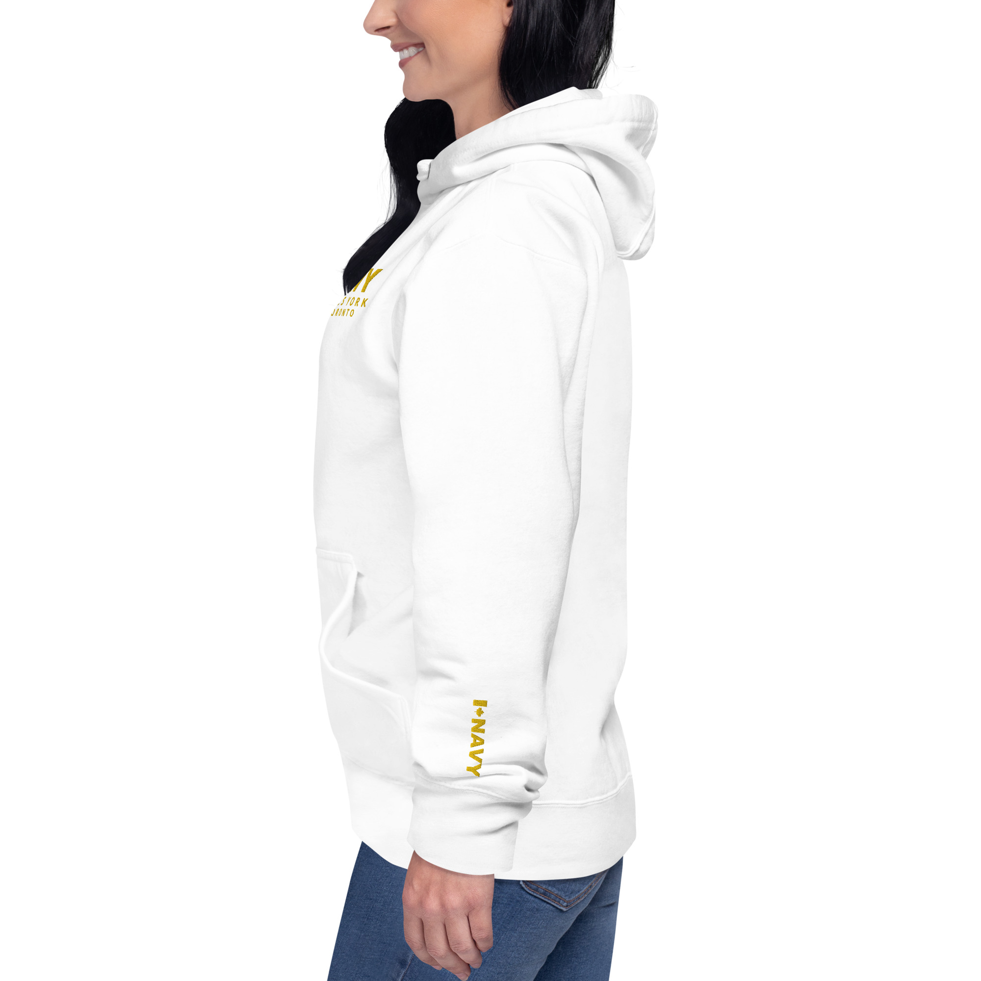 Embroidered HMCS YORK NAVY Unisex Hoodie (Gold Thread) - Image 11