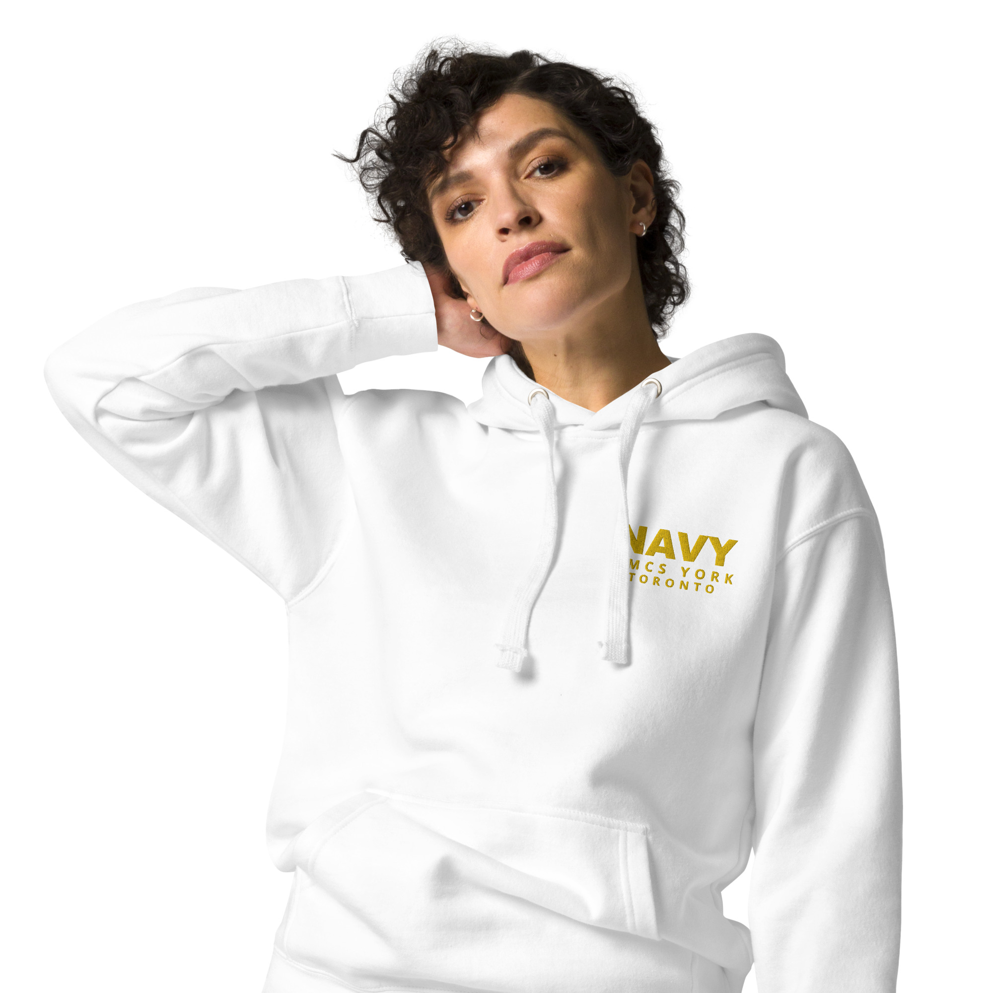Embroidered HMCS YORK NAVY Unisex Hoodie (Gold Thread) - Image 29