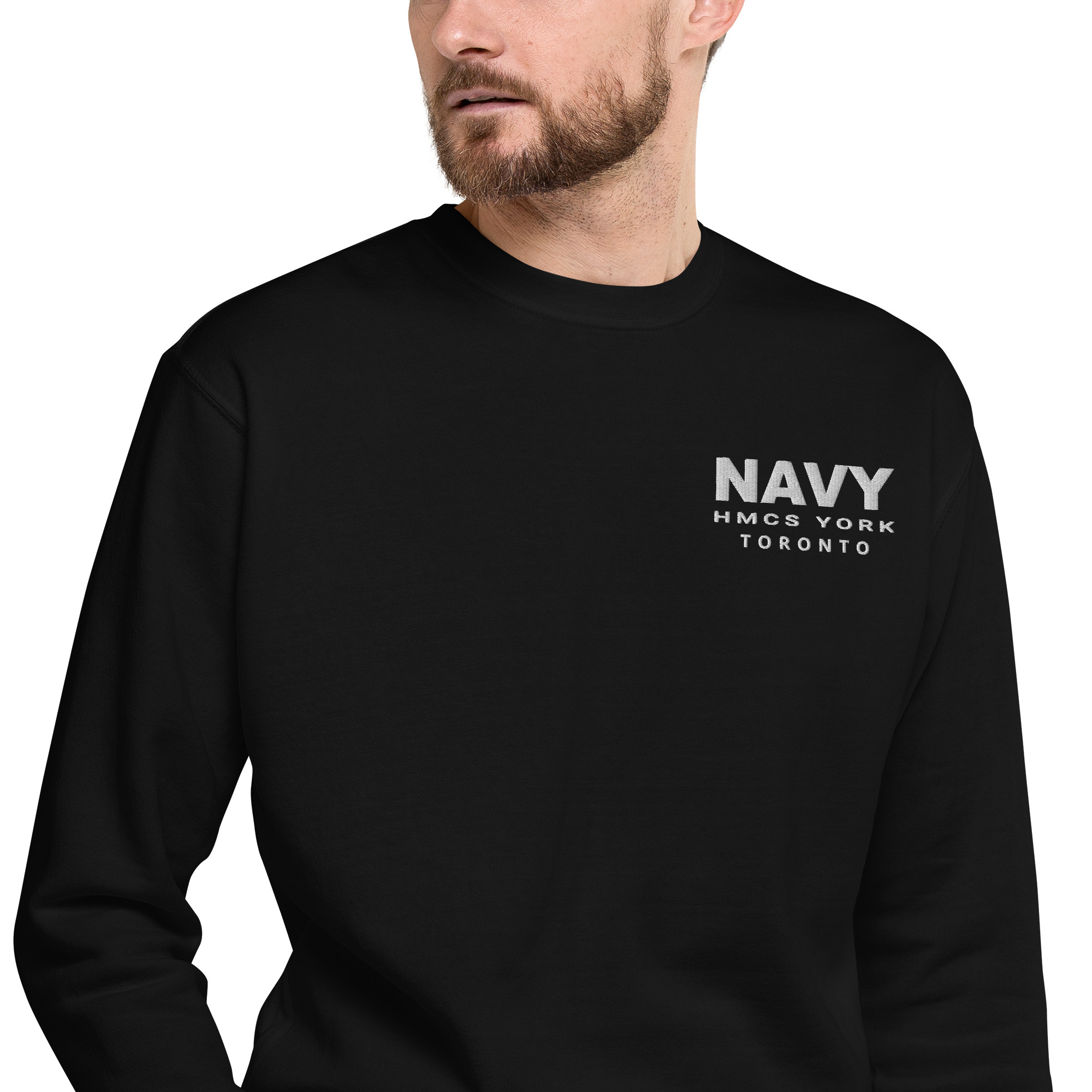 Embroidered NAVY HMCS YORK Unisex Premium Sweatshirt (White Thread) - Image 2