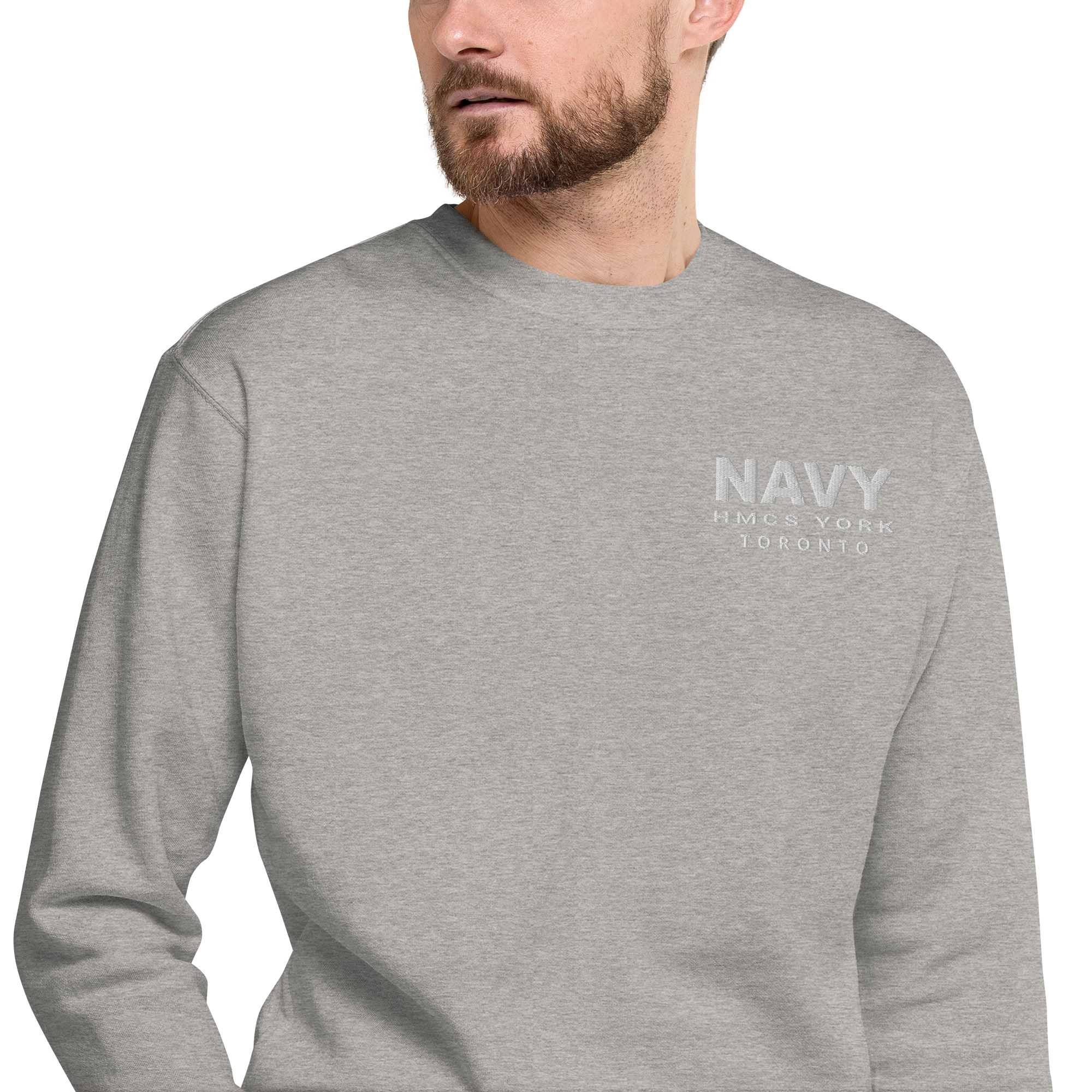 Embroidered NAVY HMCS YORK Unisex Premium Sweatshirt (White Thread) - Image 13