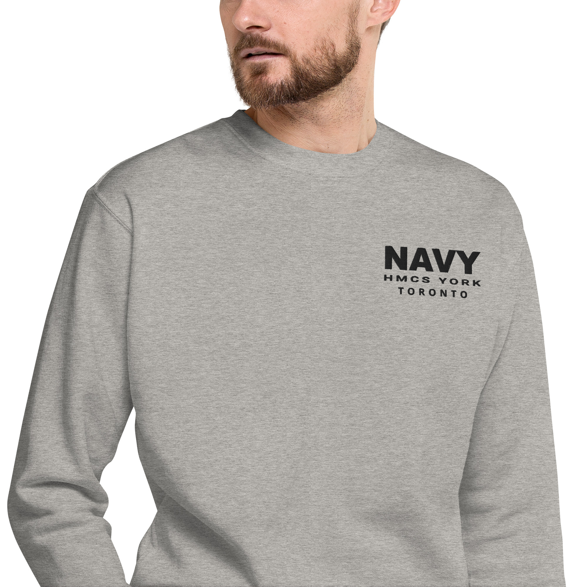 Embroidered NAVY HMCS YORK Unisex Premium Sweatshirt (Black Thread)