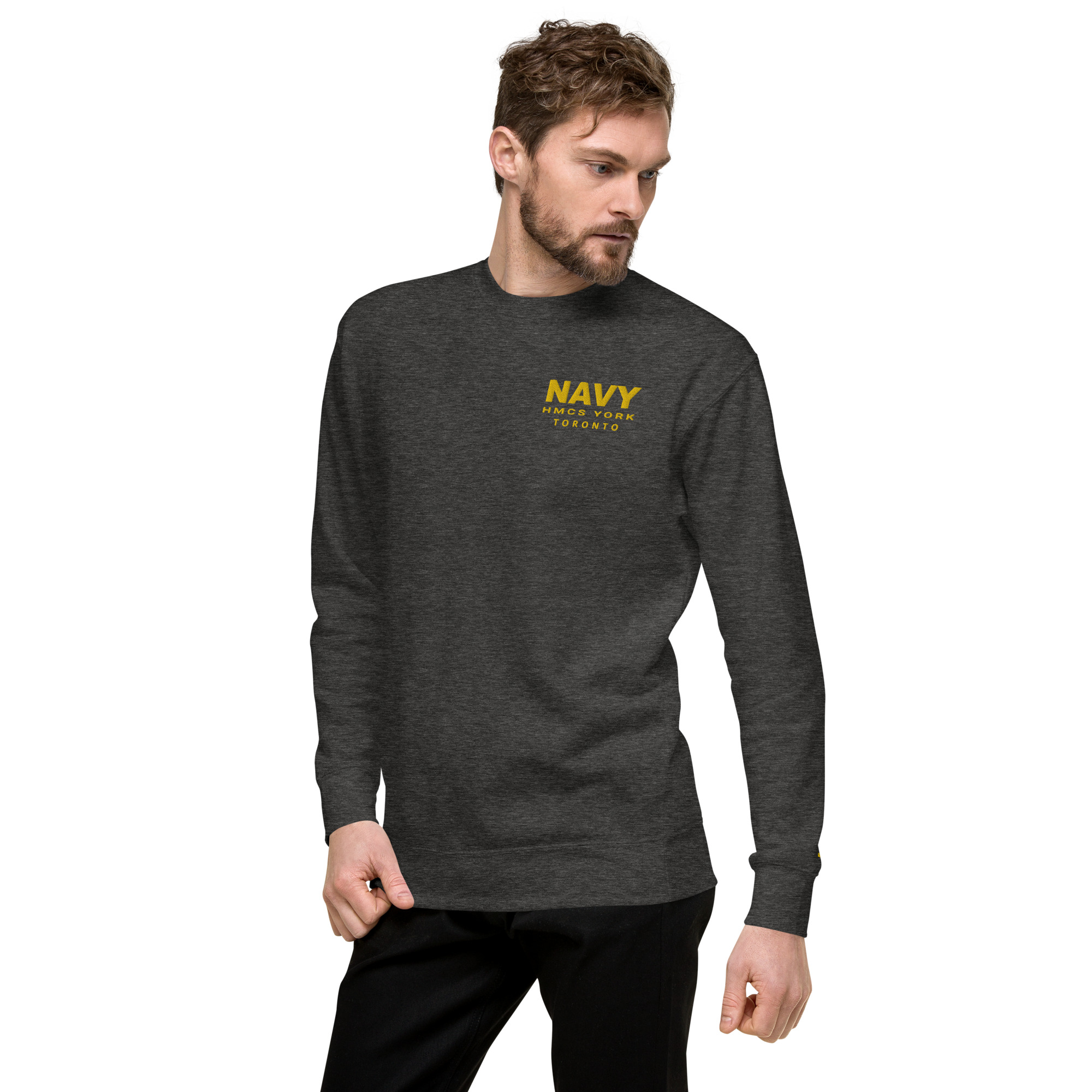 Embroidered NAVY HMCS YORK Unisex Premium Sweatshirt (Gold Thread) - Image 10