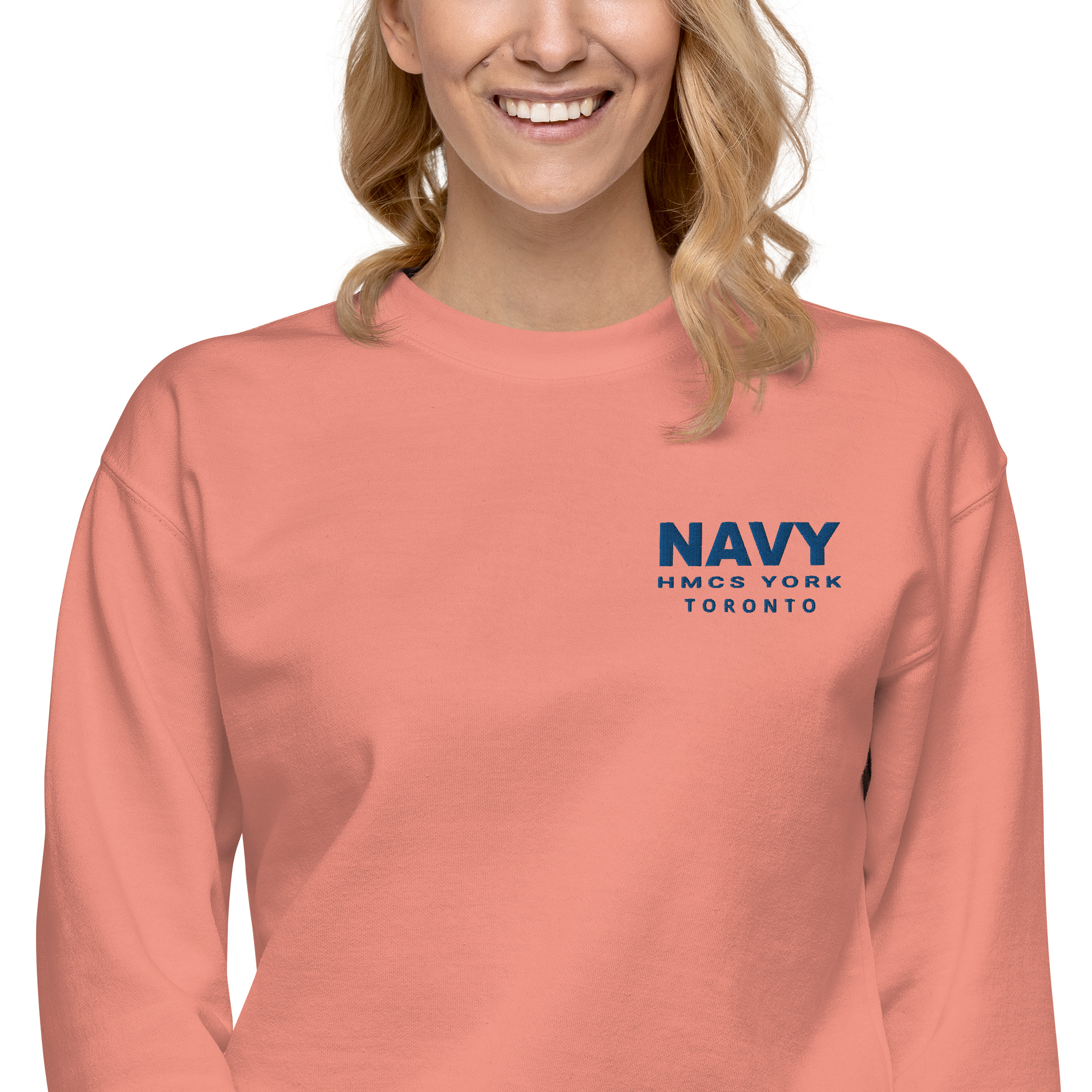 Embroidered HMCS YORK NAVY Unisex Premium Sweatshirt (Blue Thread) - Dusty Rose, M