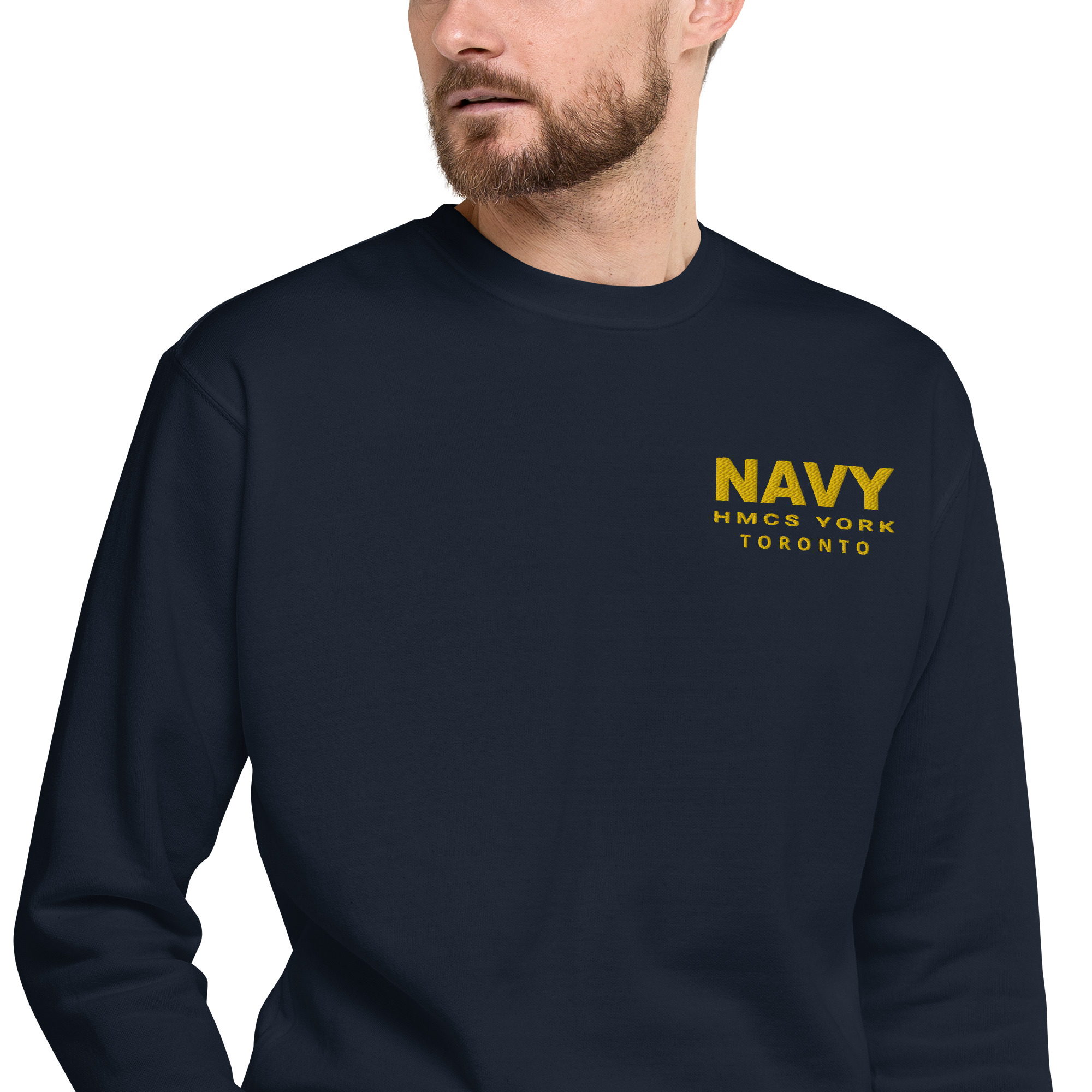 Embroidered NAVY HMCS YORK Unisex Premium Sweatshirt (Gold Thread)